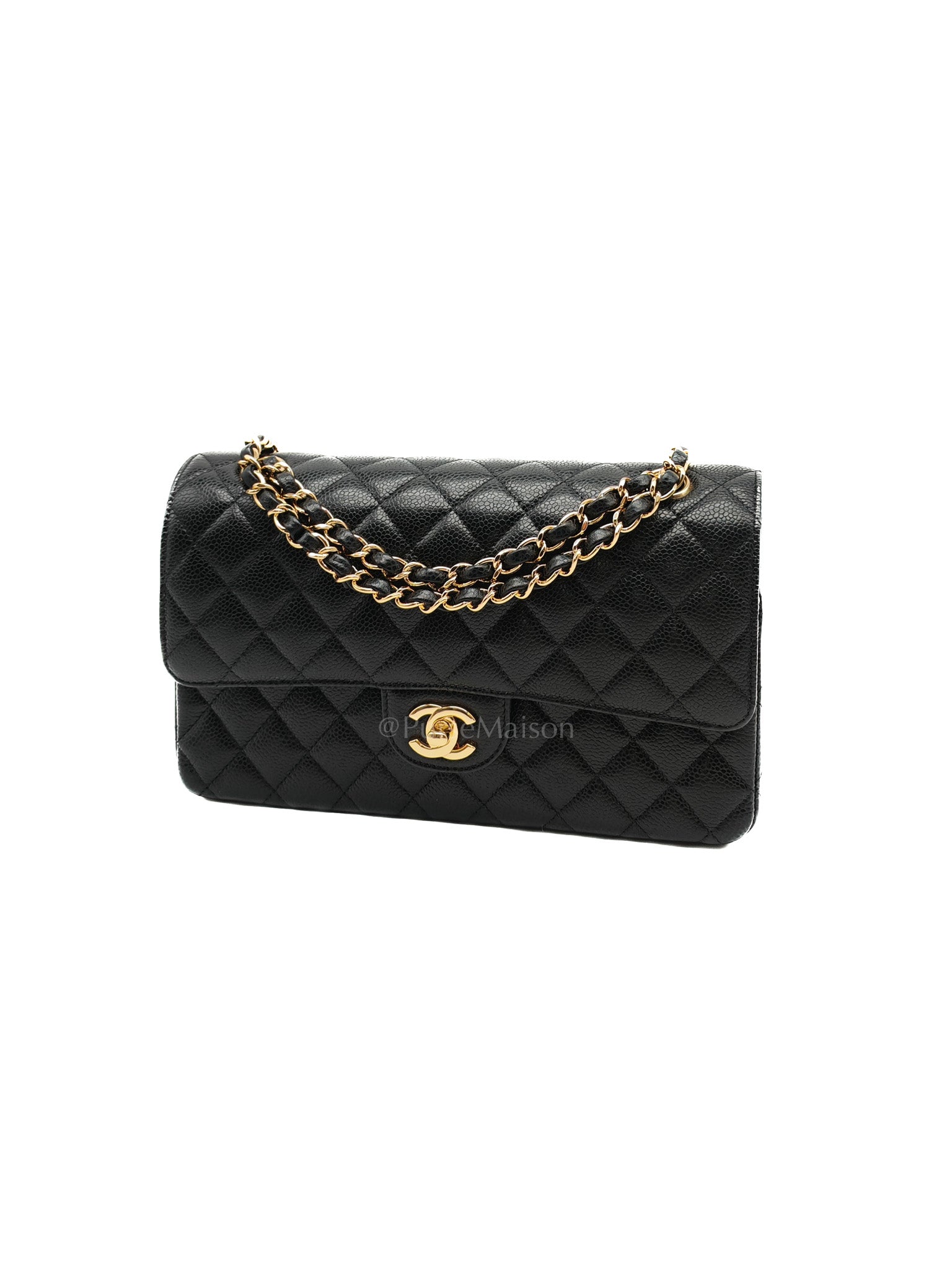 Chanel Classic Double Flap Medium in Black Caviar Leather Gold Hardware (Series 30)