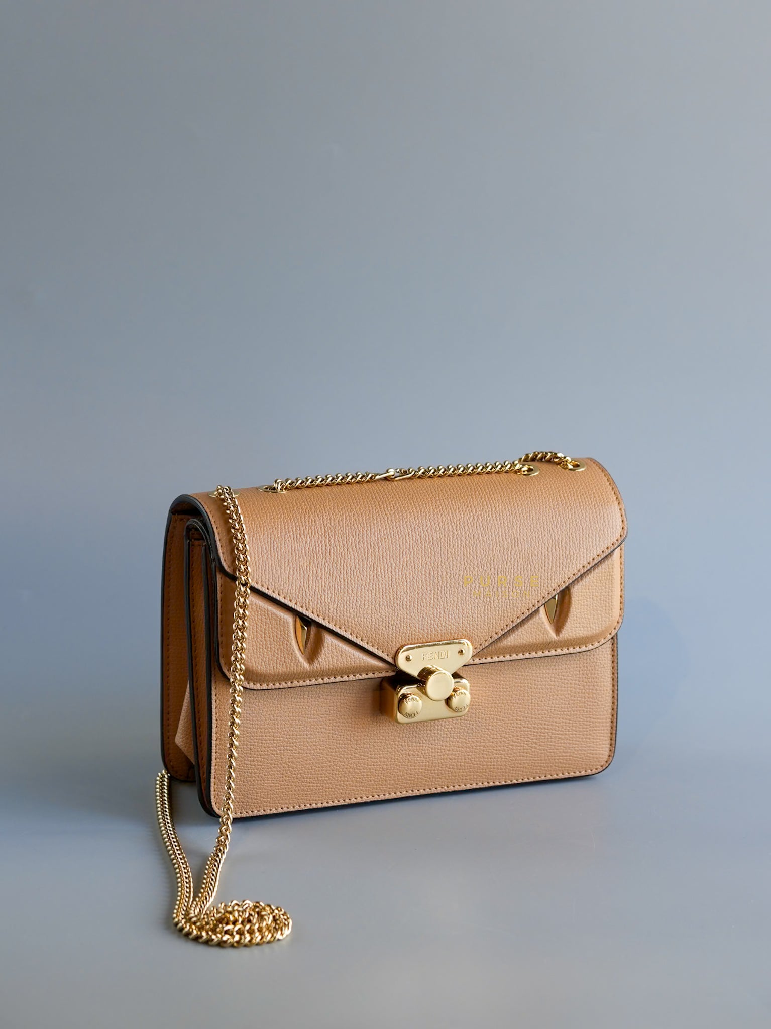 Bug Bag Small In Brown Grainy Leather & Gold Chain | Purse Maison Luxury Bags Shop