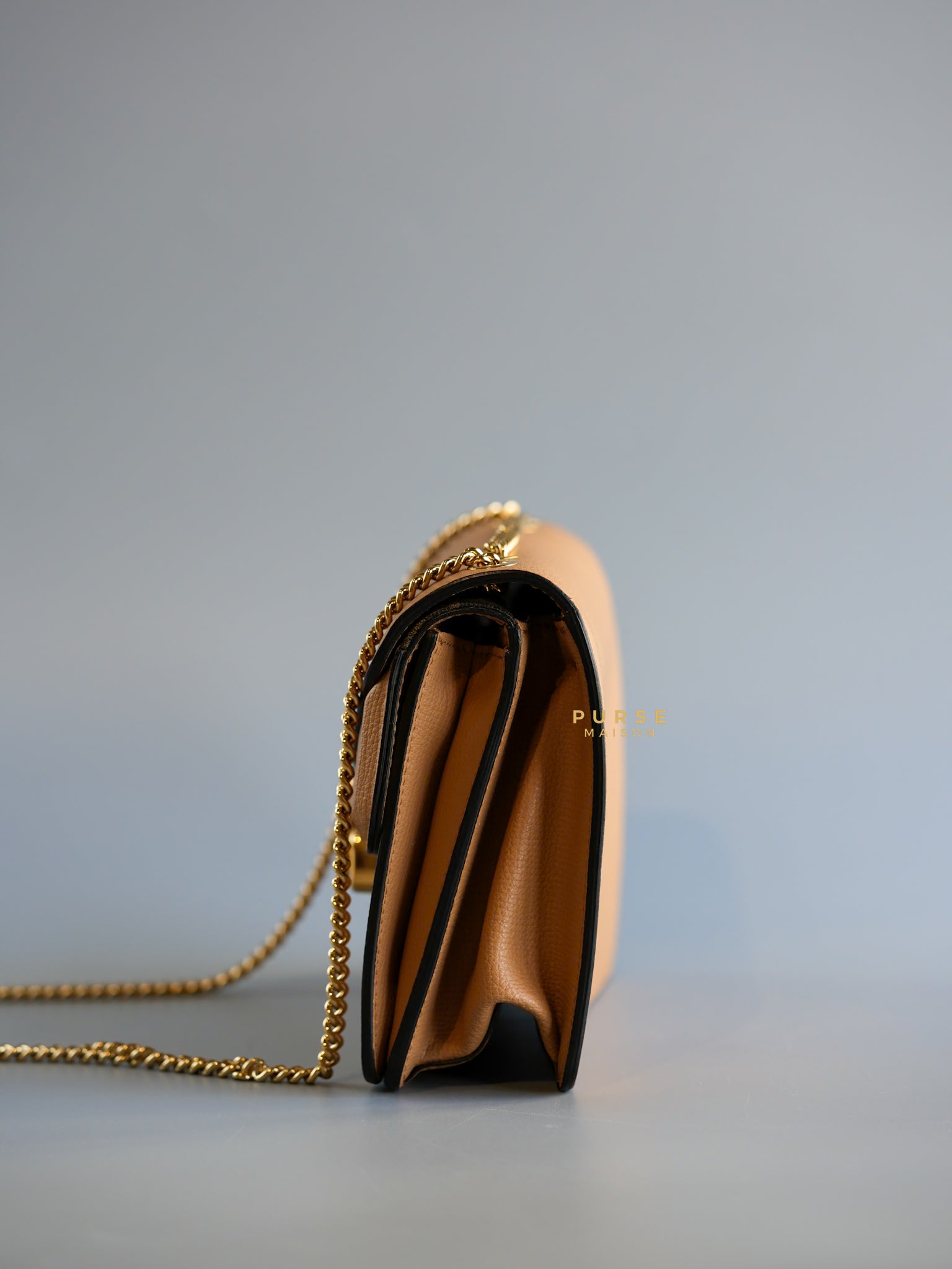 Bug Bag Small In Brown Grainy Leather & Gold Chain | Purse Maison Luxury Bags Shop