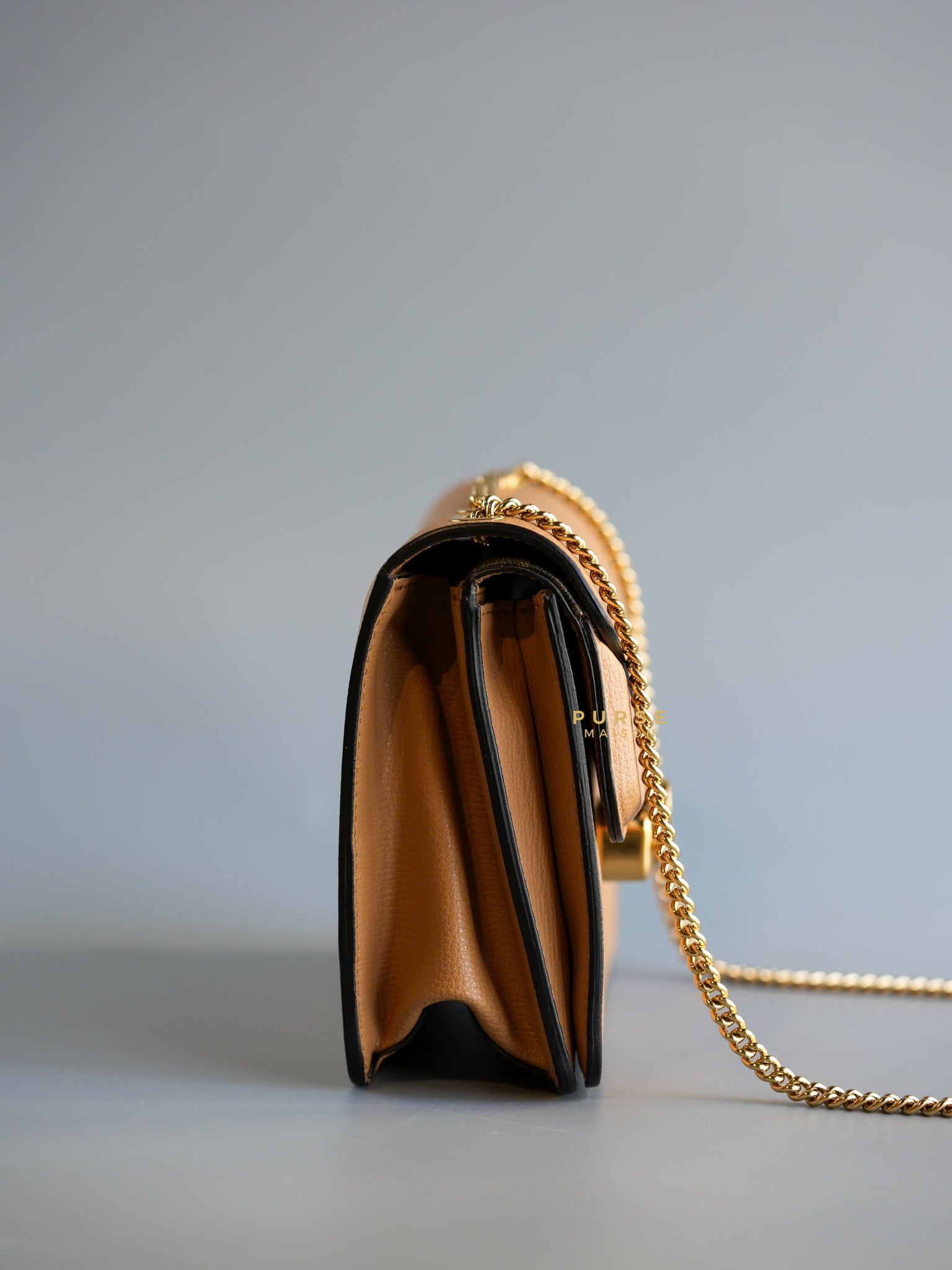 Bug Bag Small In Brown Grainy Leather & Gold Chain | Purse Maison Luxury Bags Shop