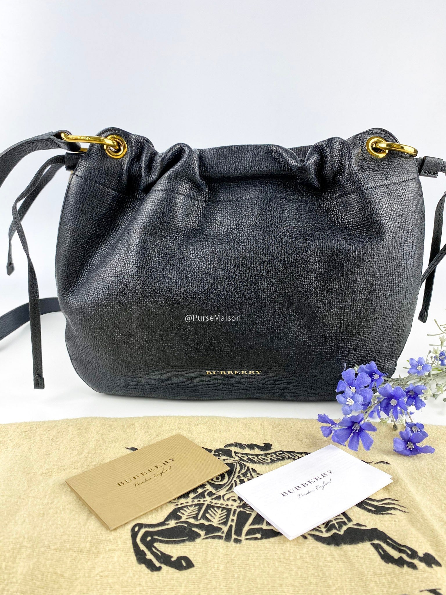 Burberry Black Leather House Check Canvas Small Bingley Bucket Bag