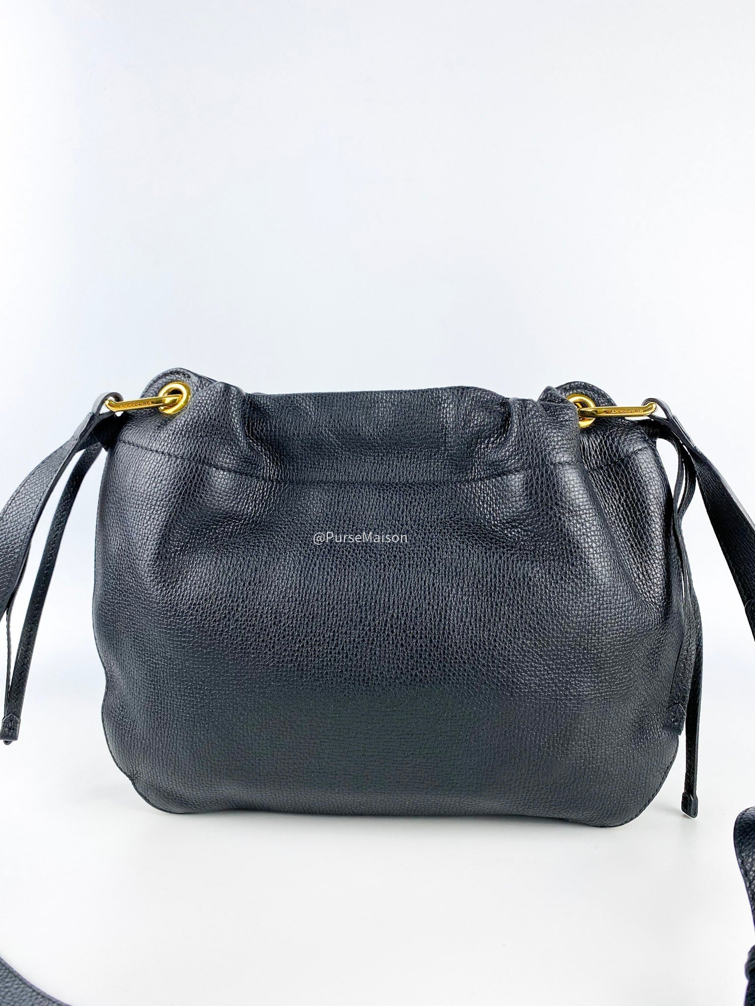 Burberry Black Leather House Check Canvas Small Bingley Bucket Bag