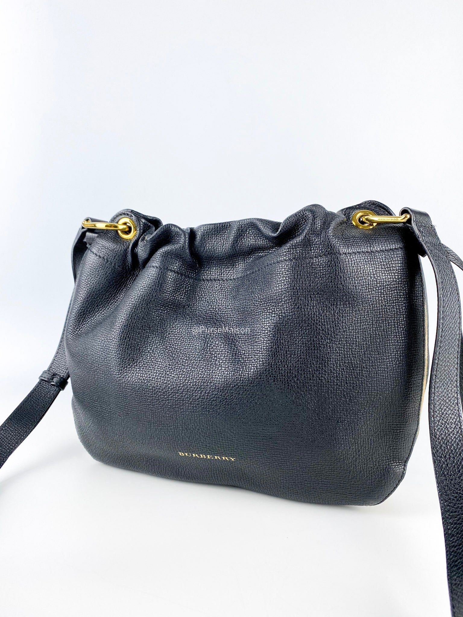 Burberry Black Leather House Check Canvas Small Bingley Bucket Bag