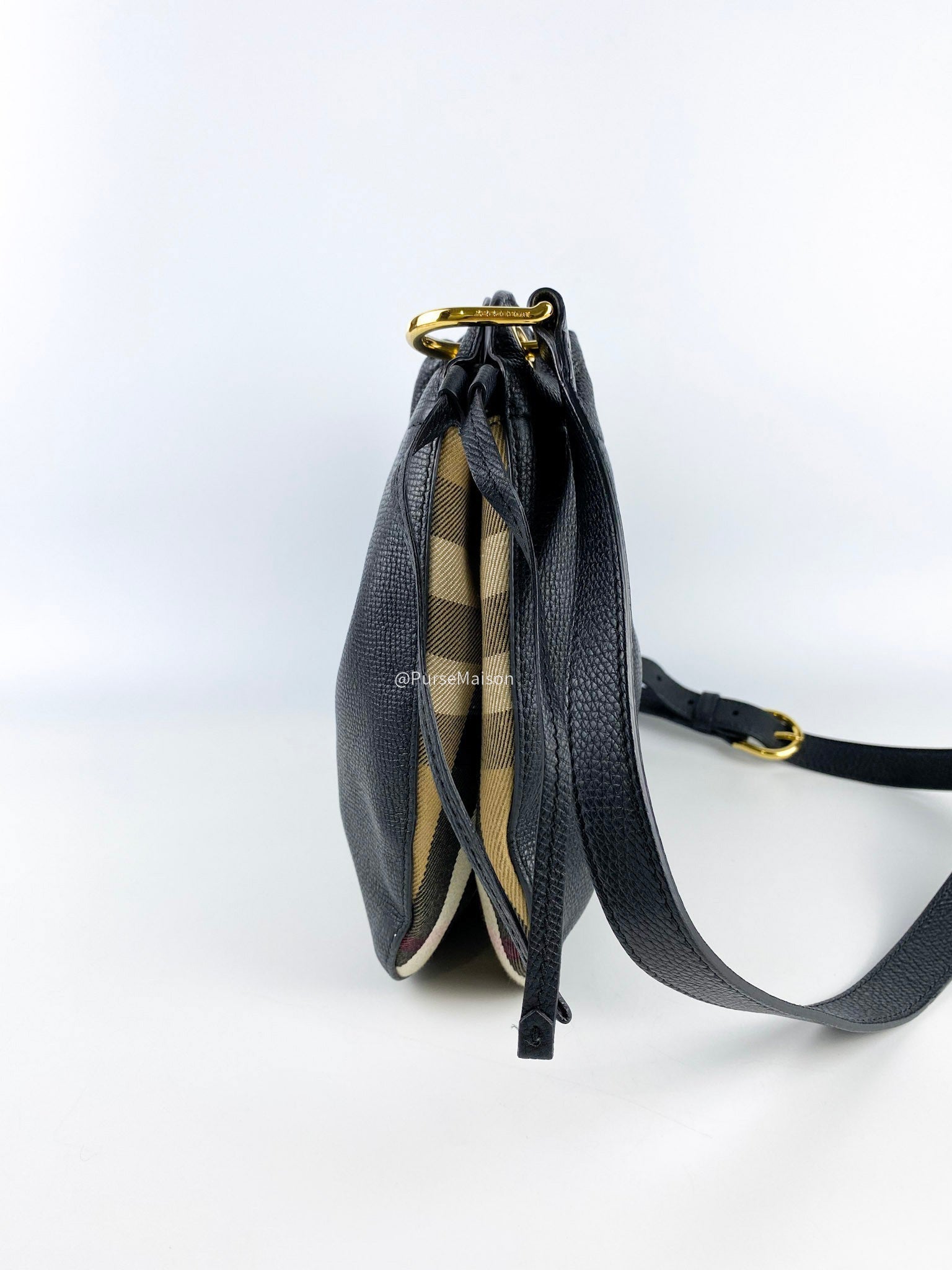 Burberry Black Leather House Check Canvas Small Bingley Bucket Bag