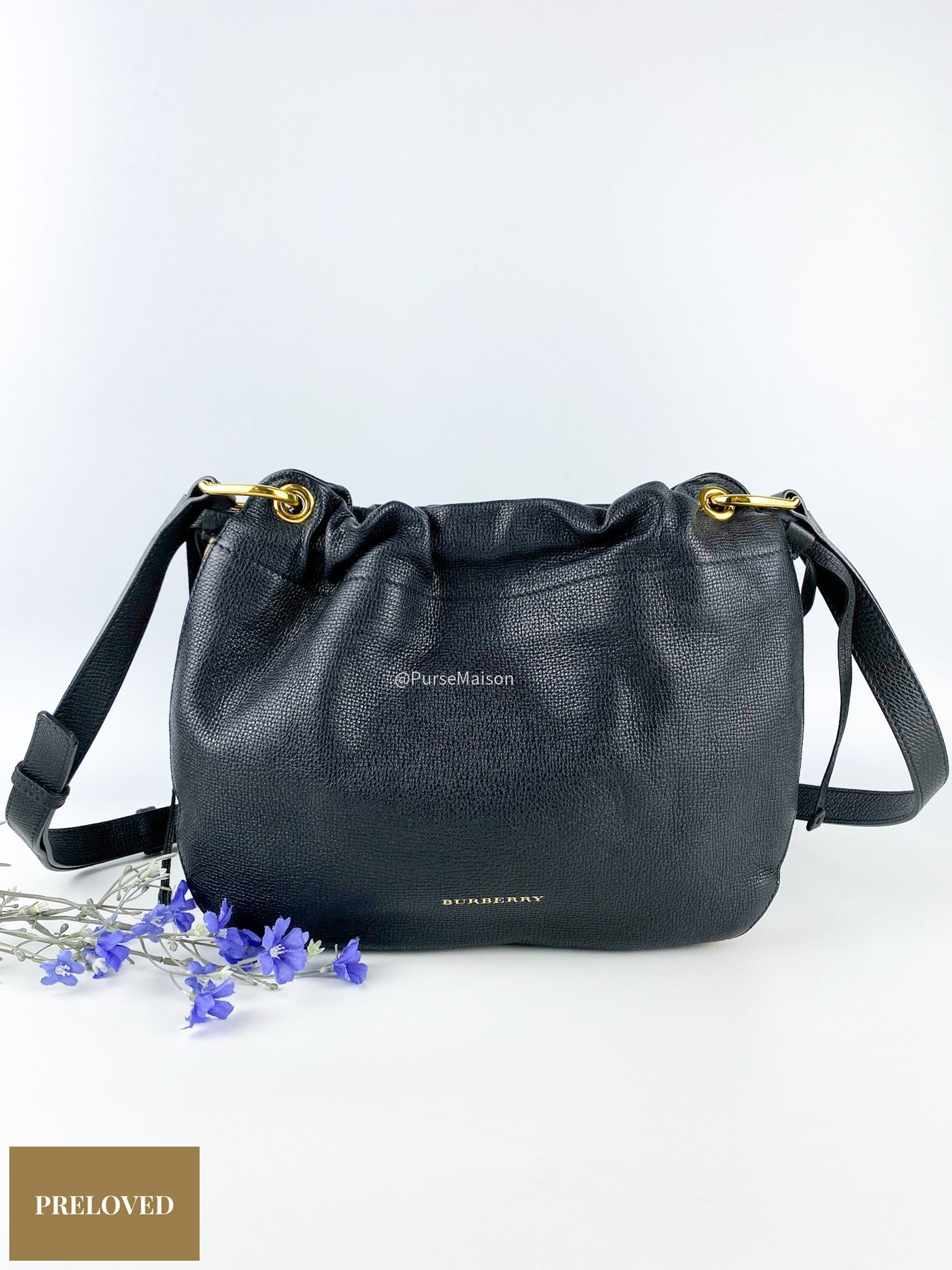 Burberry Black Leather House Check Canvas Small Bingley Bucket Bag