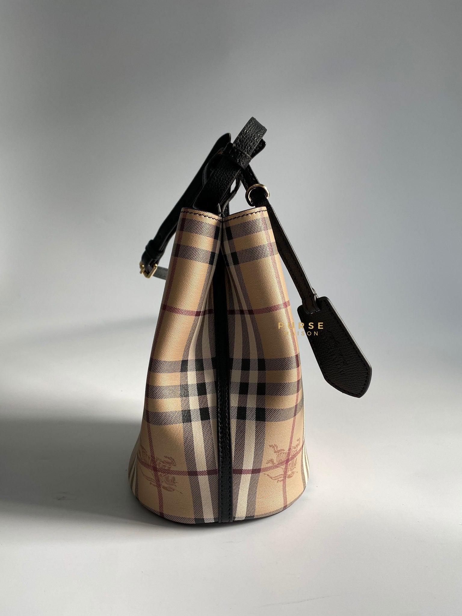 Burberry Haymarket Check Lorne Small Bucket Bag