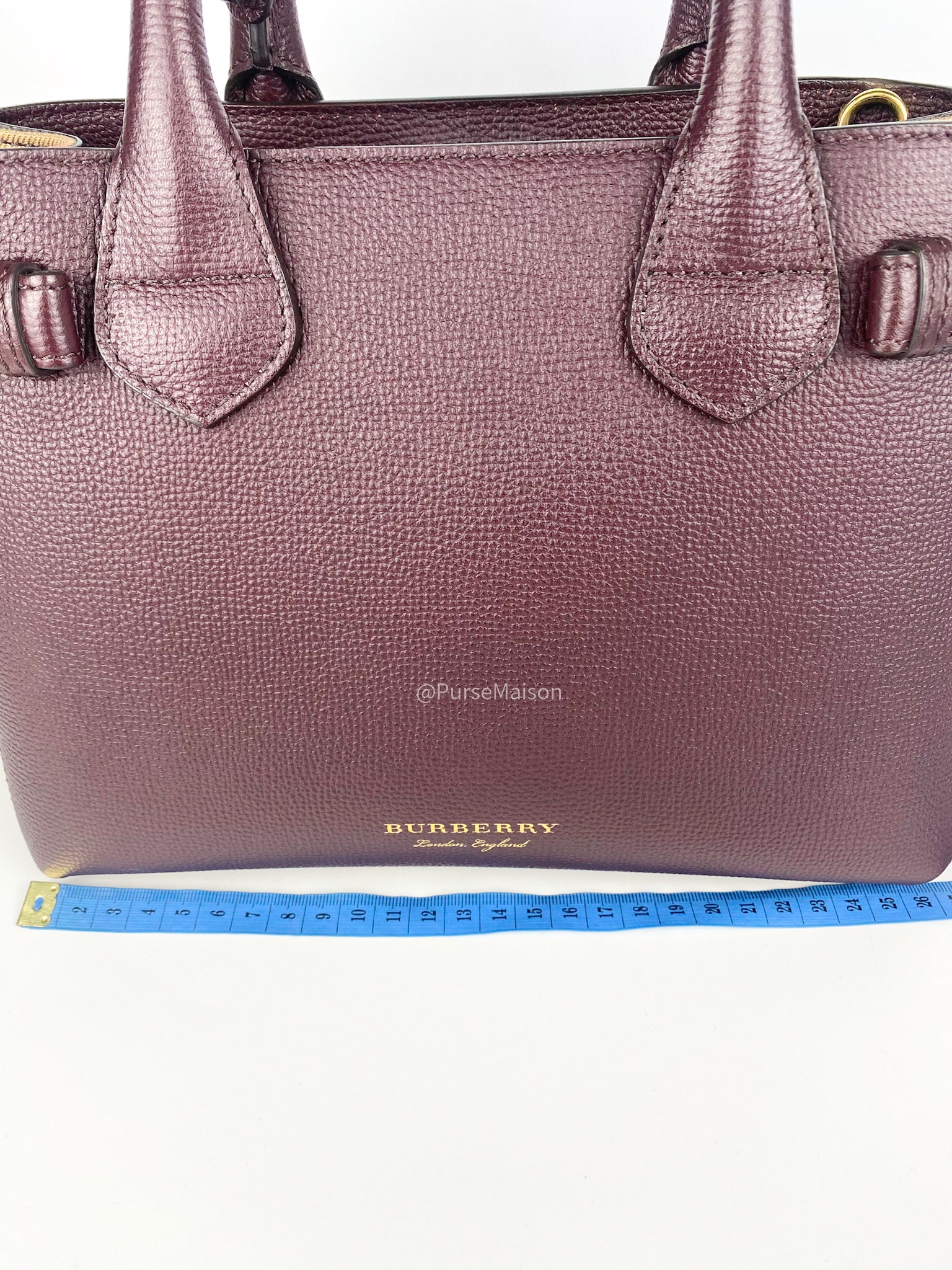 Burberry House Check Derby Leather Small Banner Tote (Mahogany Red)