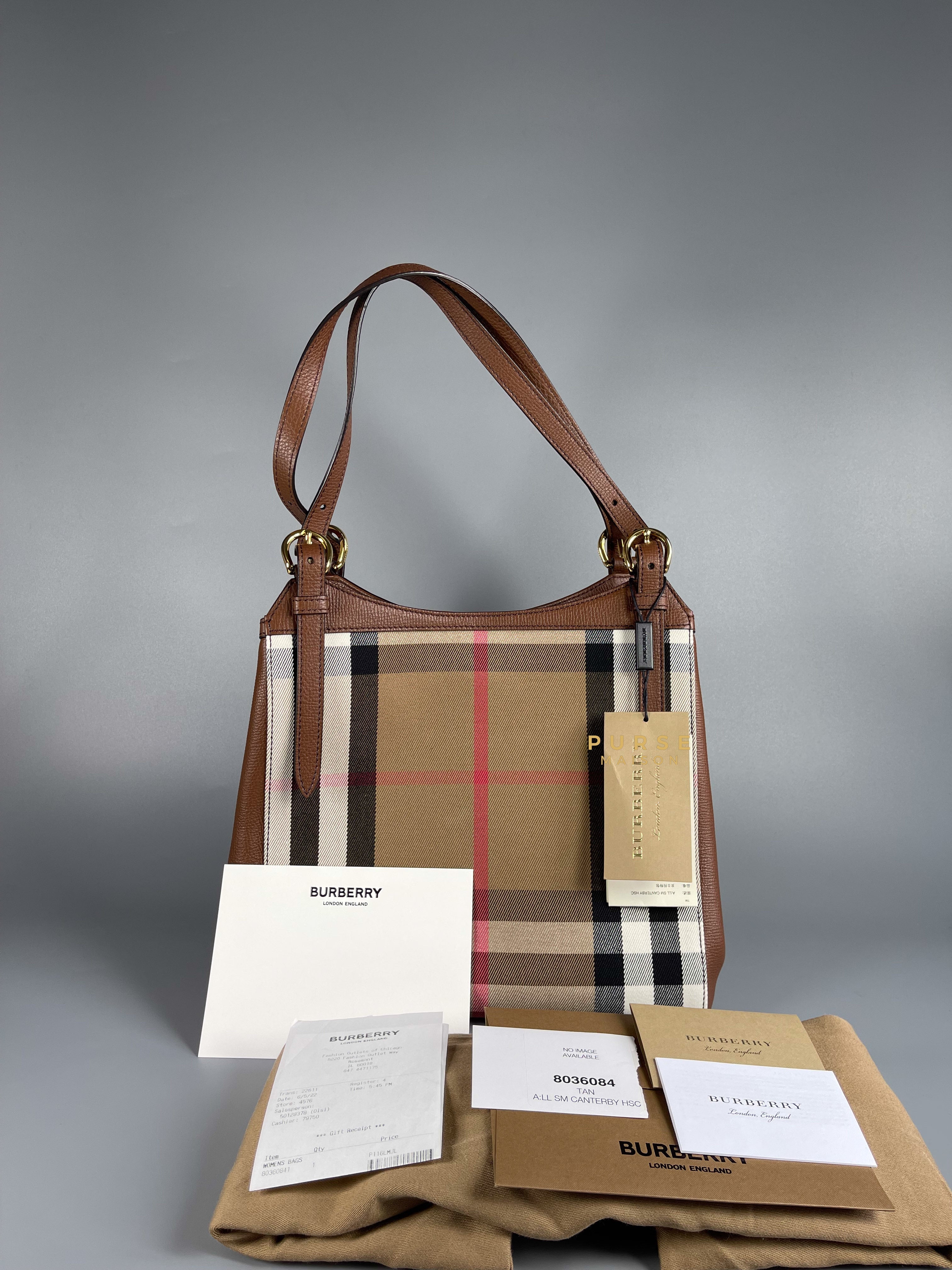 Burberry House Check Derby Leather Small Canterbury Tote Bag | Purse Maison Luxury Bags Shop