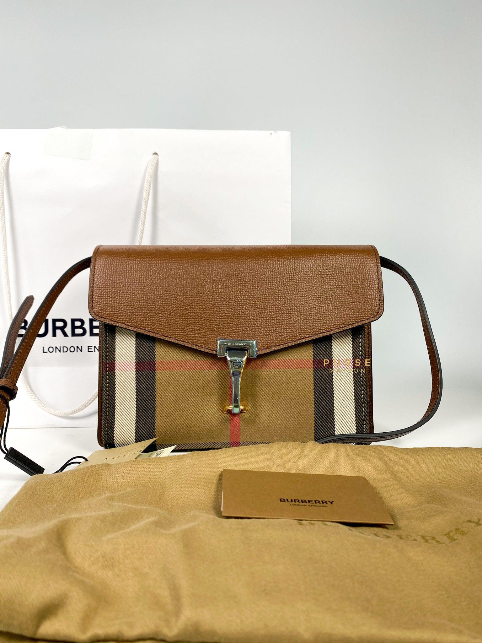 Burberry Macken House Check Derby Leather Small Bag (Tan)