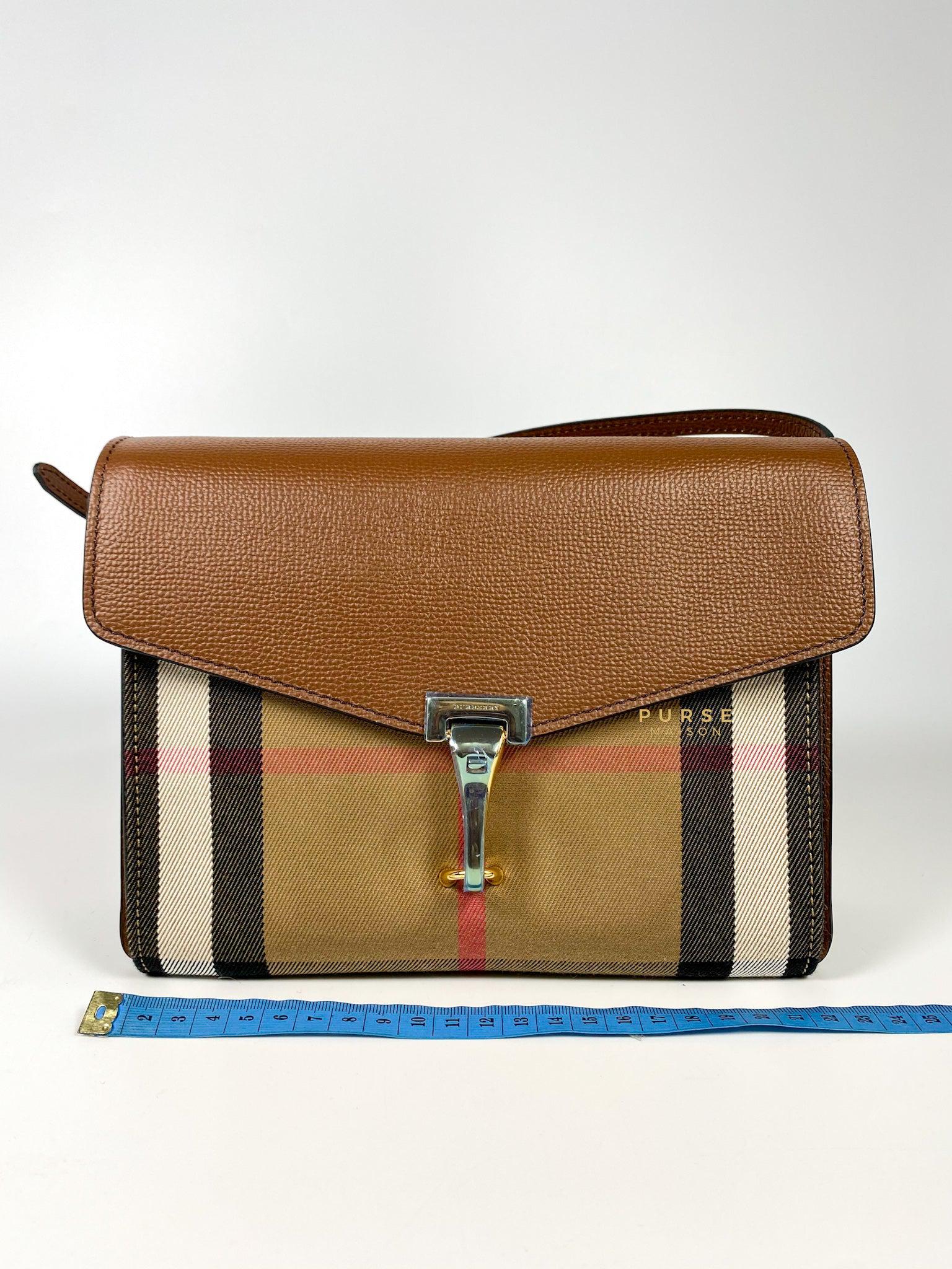 Burberry Macken House Check Derby Leather Small Bag (Tan)