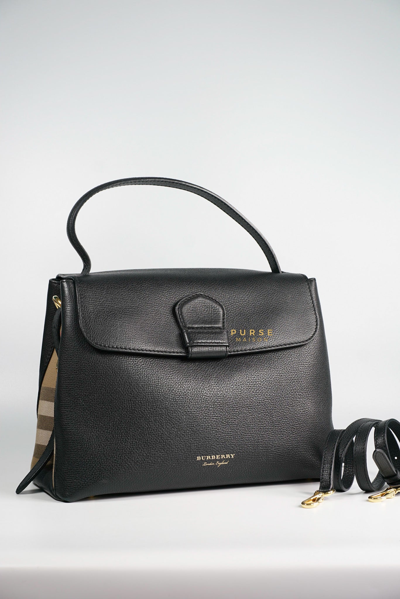 Burberry Medium Camberley House Check Handbag (Black)