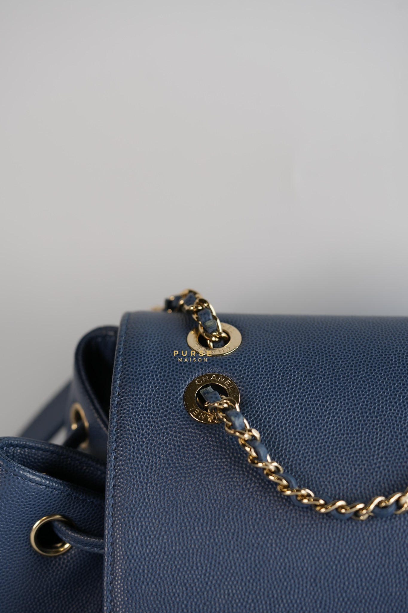 Business Affinity Backpack in Blue Caviar Leather and Gold Hardware Series 26 | Purse Maison Luxury Bags Shop