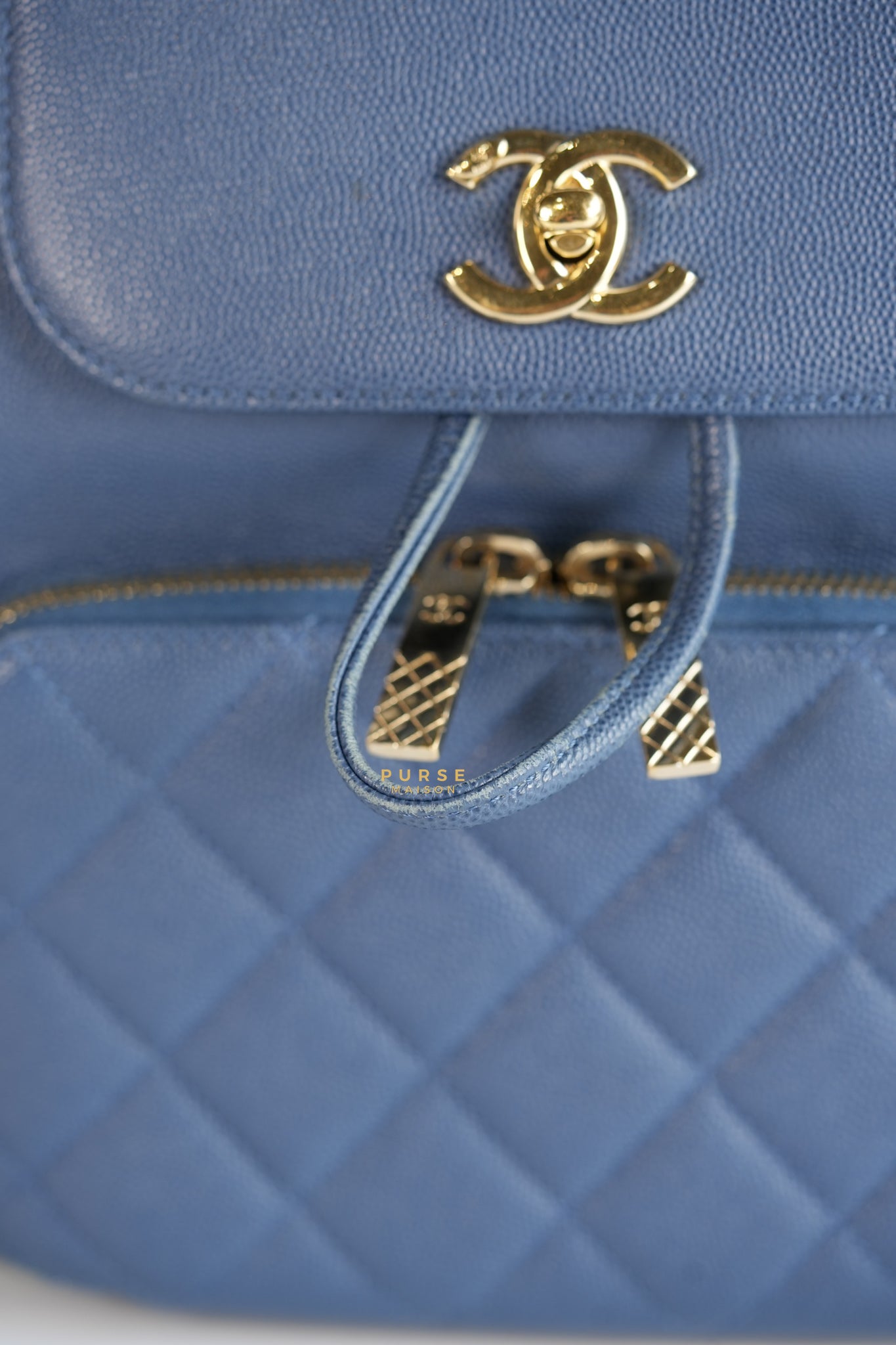 Business Affinity Backpack in Blue Caviar Leather and Gold Hardware Series 26 | Purse Maison Luxury Bags Shop