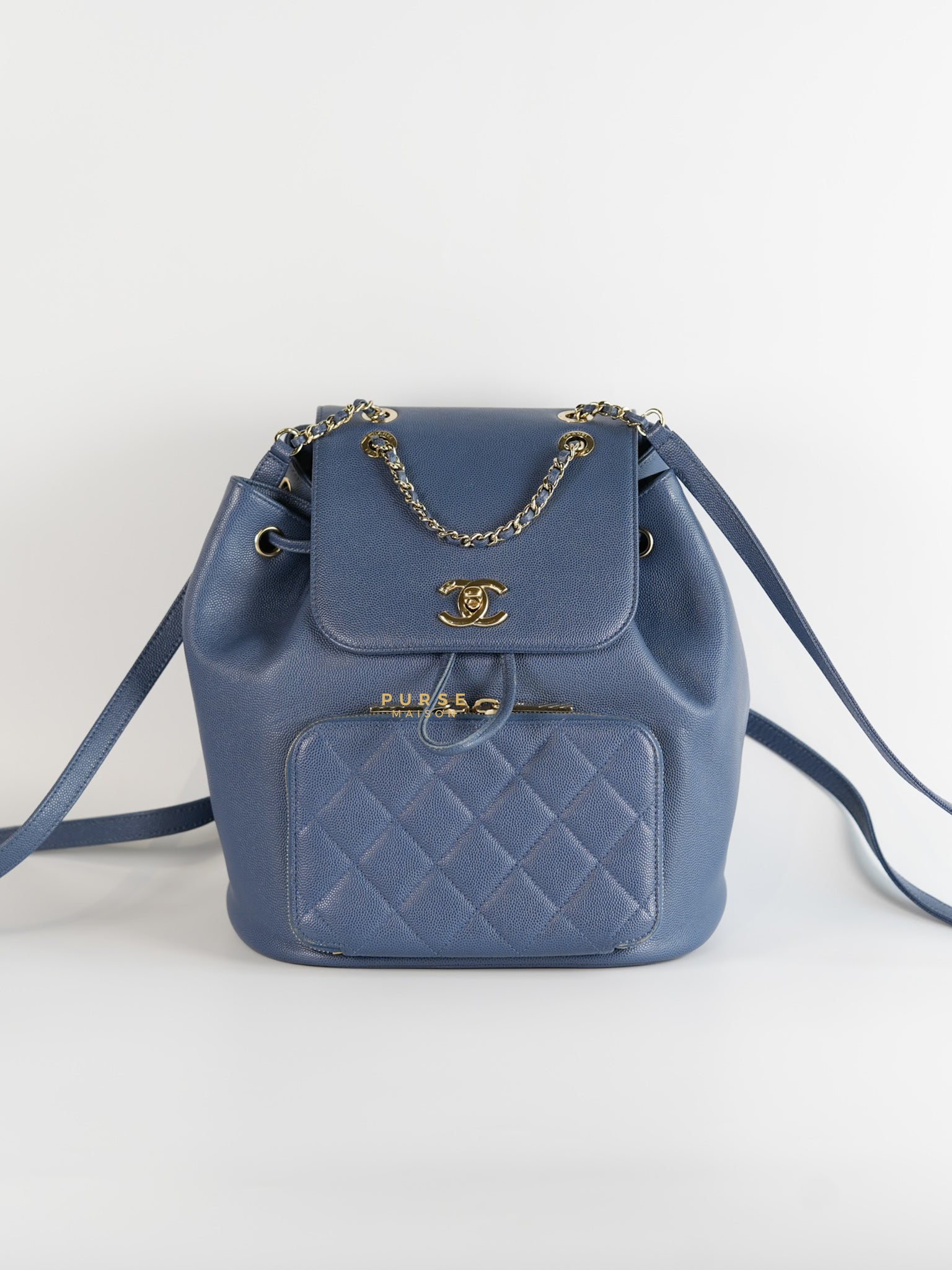 Business Affinity Backpack in Blue Caviar Leather and Gold Hardware Series 26 | Purse Maison Luxury Bags Shop