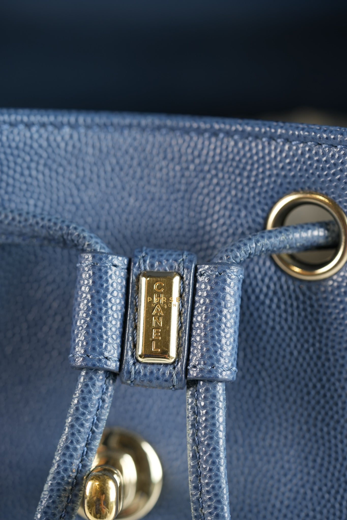 Business Affinity Backpack in Blue Caviar Leather and Gold Hardware Series 26 | Purse Maison Luxury Bags Shop