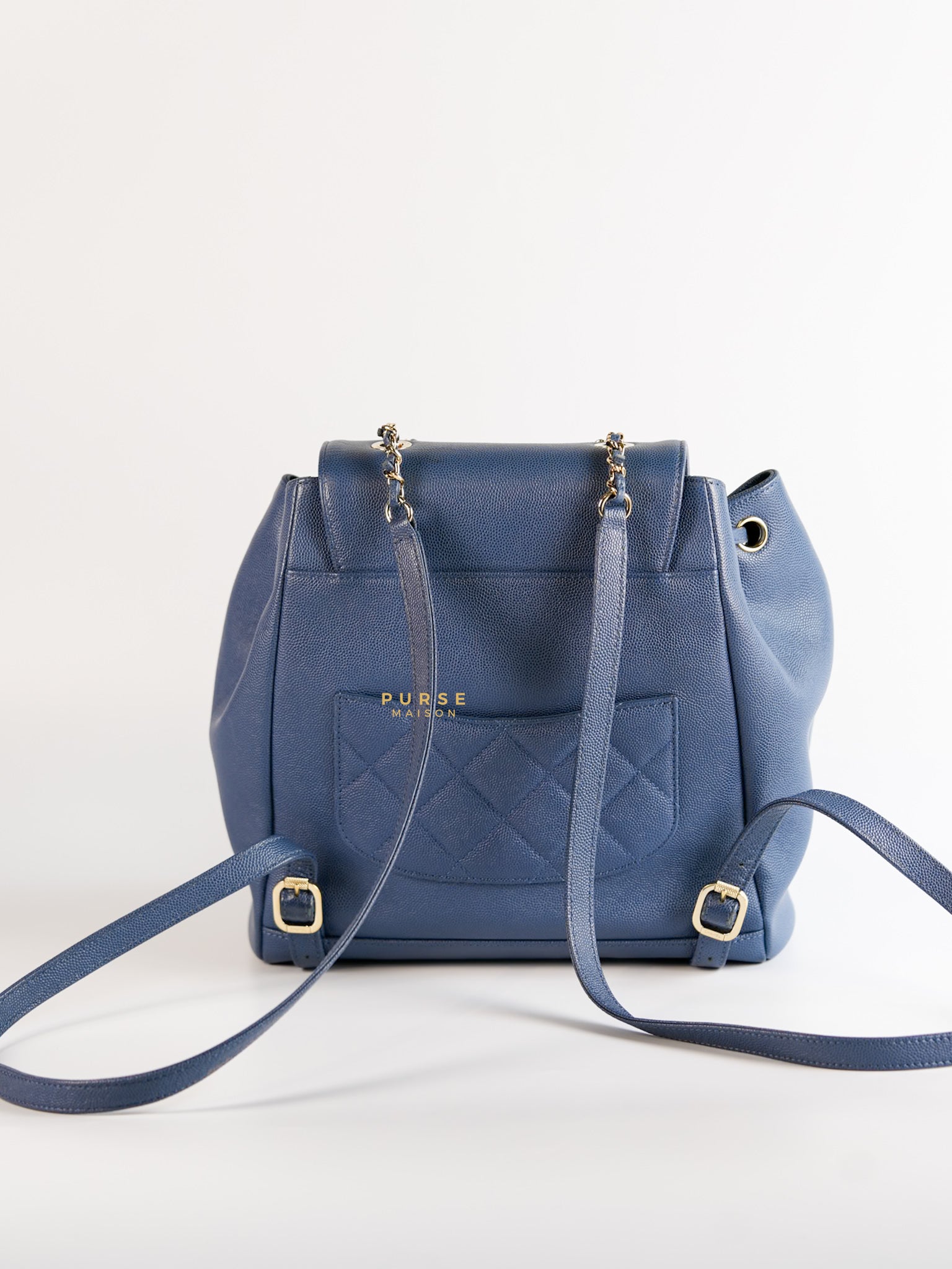 Business Affinity Backpack in Blue Caviar Leather and Gold Hardware Series 26 | Purse Maison Luxury Bags Shop