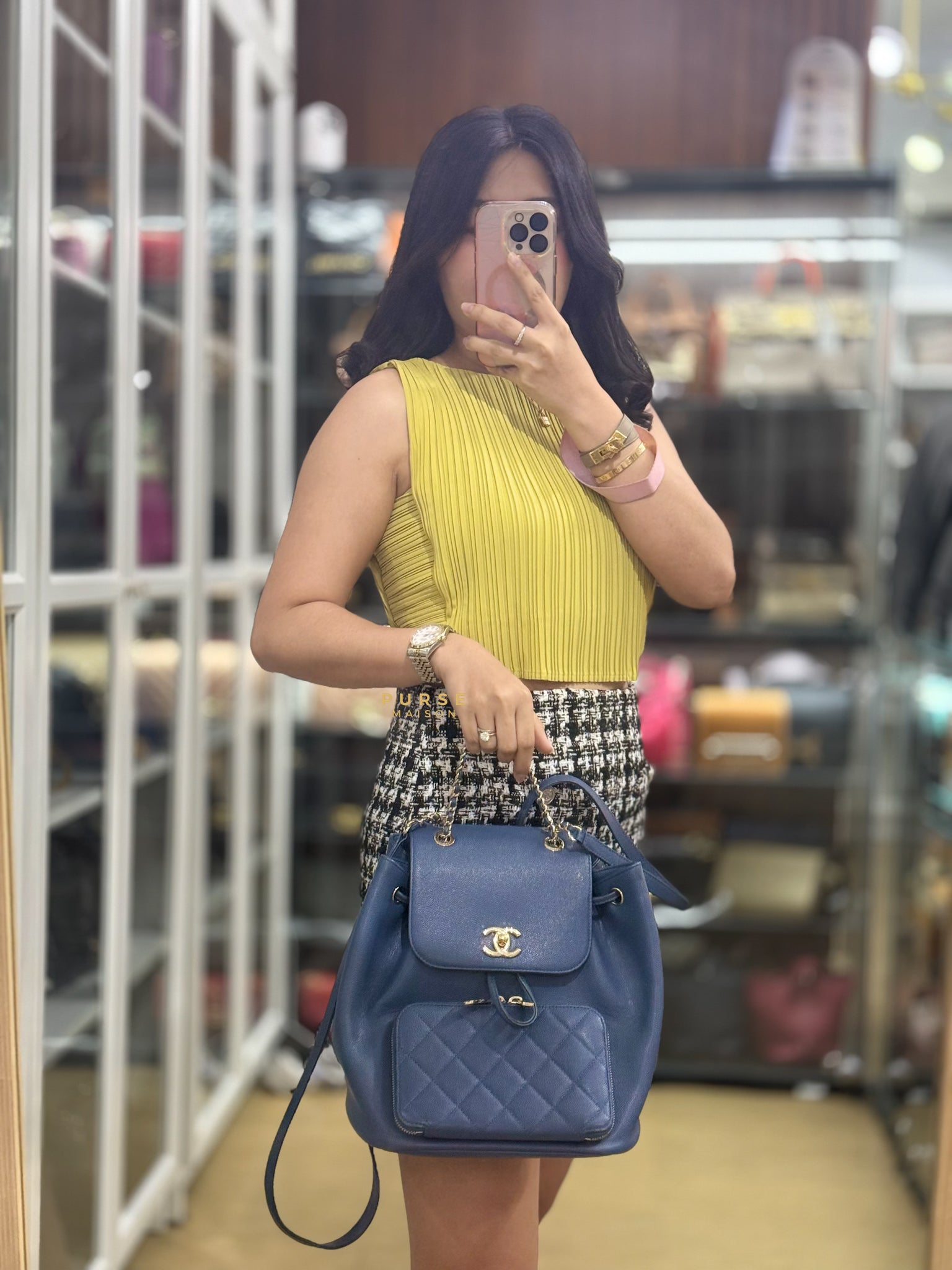 Business Affinity Backpack in Blue Caviar Leather and Gold Hardware Series 26 | Purse Maison Luxury Bags Shop