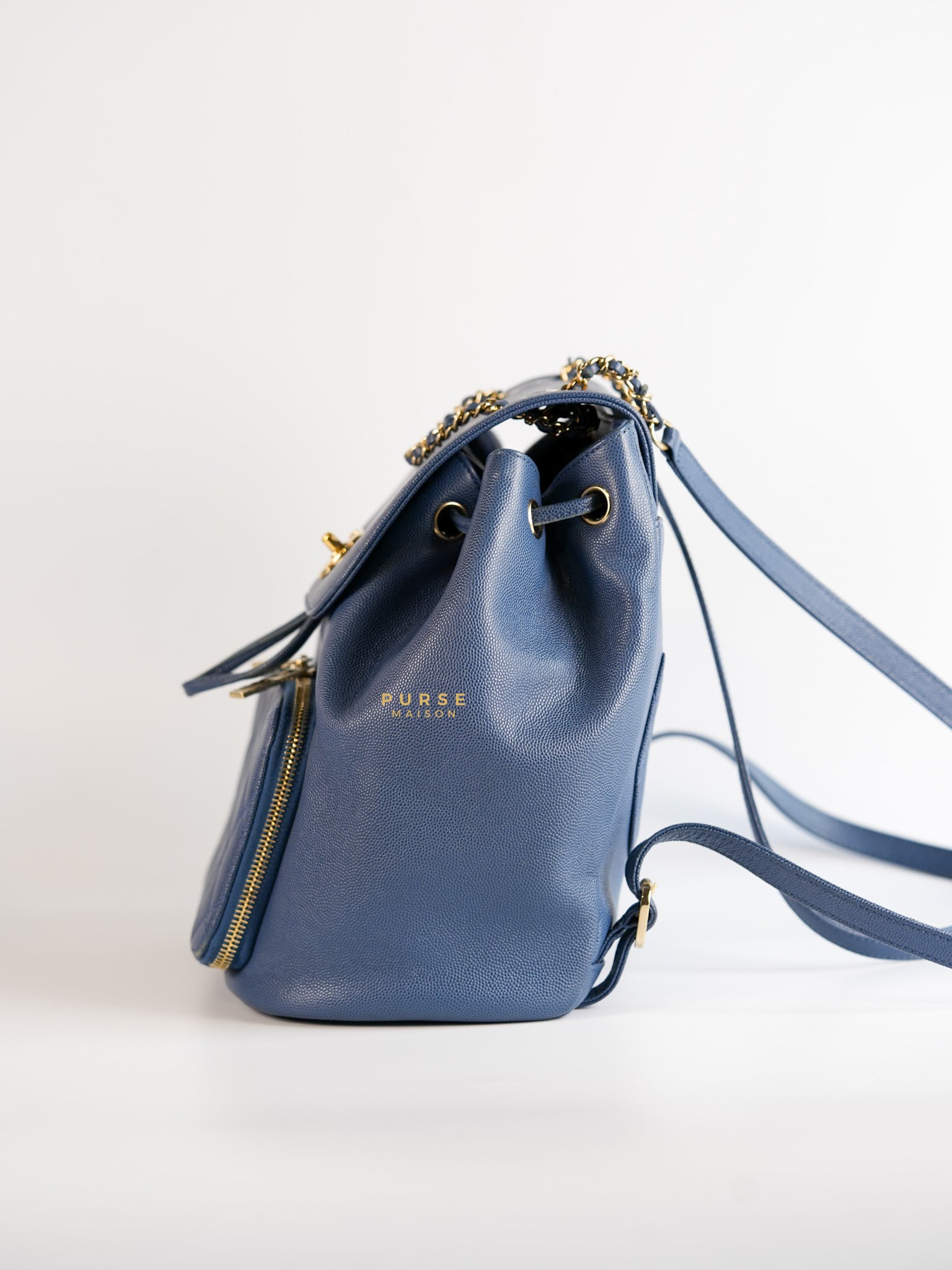 Business Affinity Backpack in Blue Caviar Leather and Gold Hardware Series 26 | Purse Maison Luxury Bags Shop