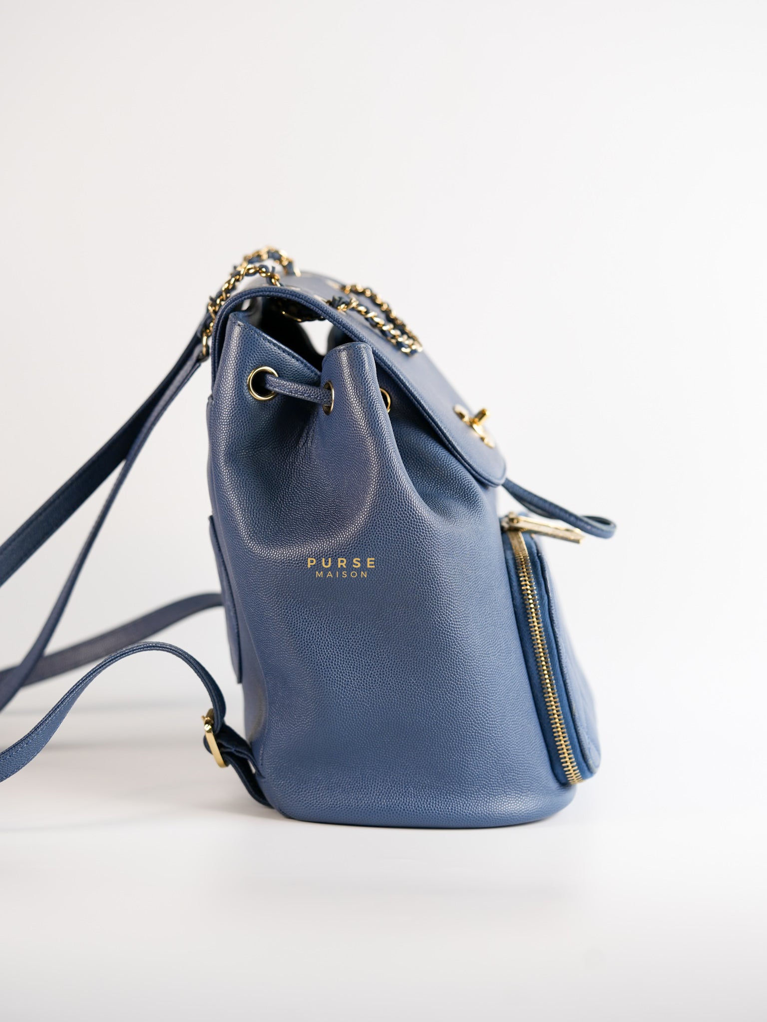 Business Affinity Backpack in Blue Caviar Leather and Gold Hardware Series 26 | Purse Maison Luxury Bags Shop