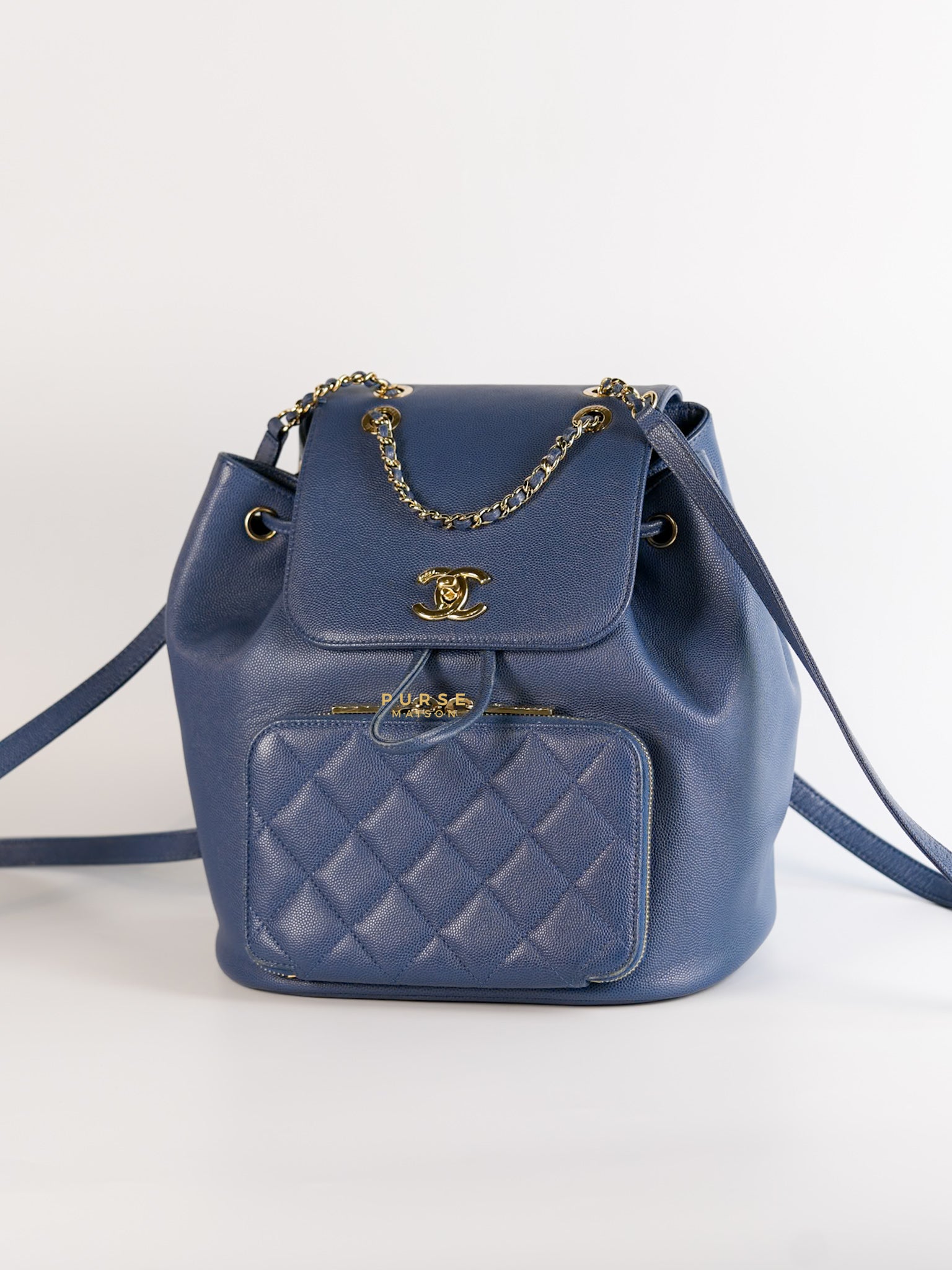 Business Affinity Backpack in Blue Caviar Leather and Gold Hardware Series 26 | Purse Maison Luxury Bags Shop