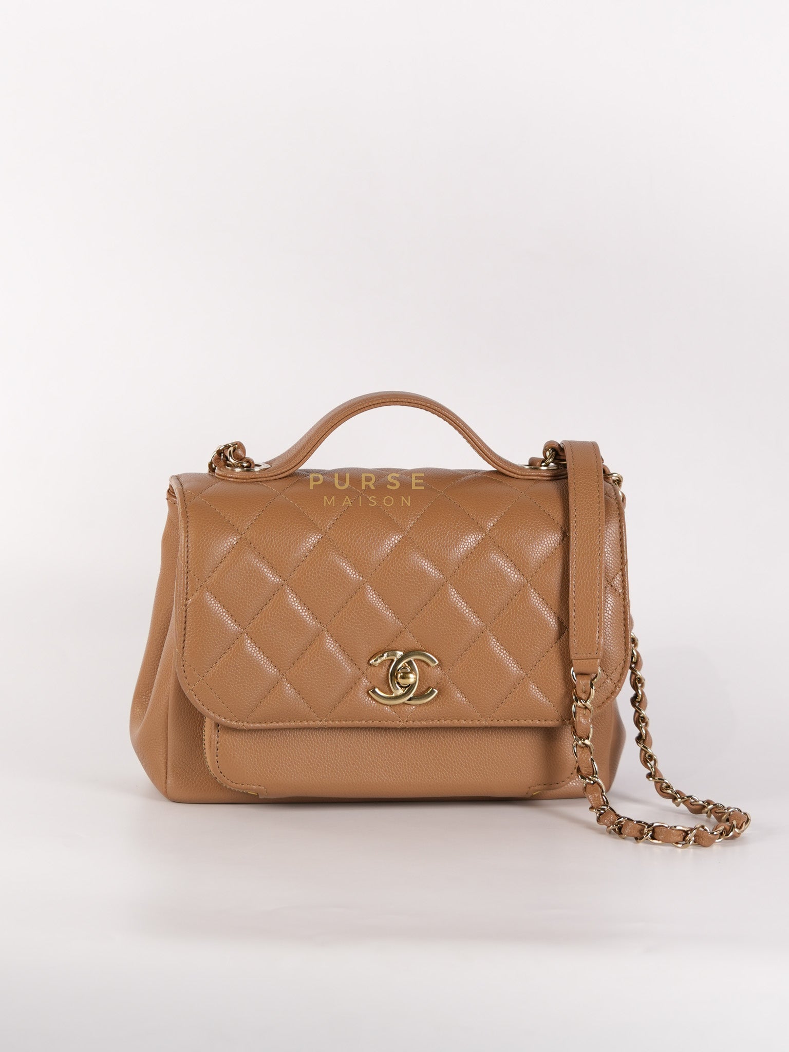Business Affinity Medium Caramel in Caviar Leather and Gold Hardware (Microchip) | Purse Maison Luxury Bags Shop