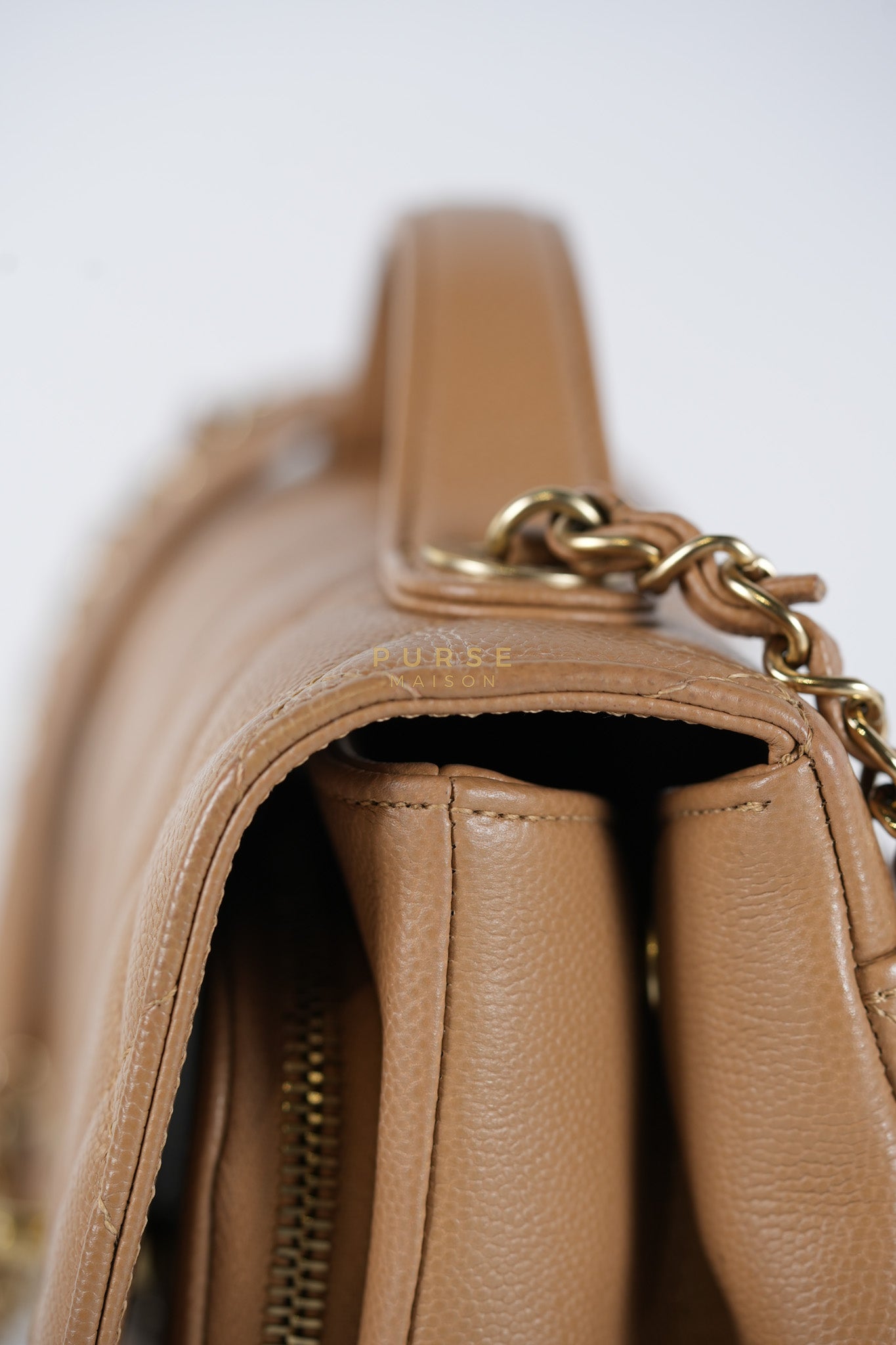 Business Affinity Medium Caramel in Caviar Leather and Gold Hardware (Microchip) | Purse Maison Luxury Bags Shop