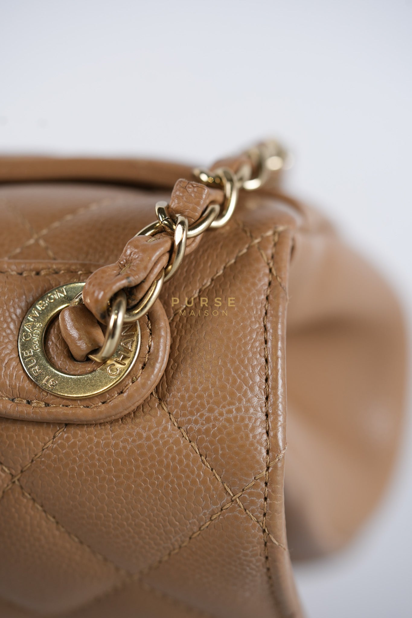 Business Affinity Medium Caramel in Caviar Leather and Gold Hardware (Microchip) | Purse Maison Luxury Bags Shop