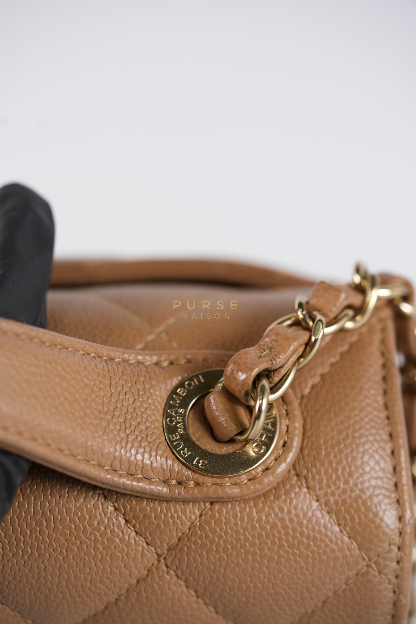 Business Affinity Medium Caramel in Caviar Leather and Gold Hardware (Microchip) | Purse Maison Luxury Bags Shop