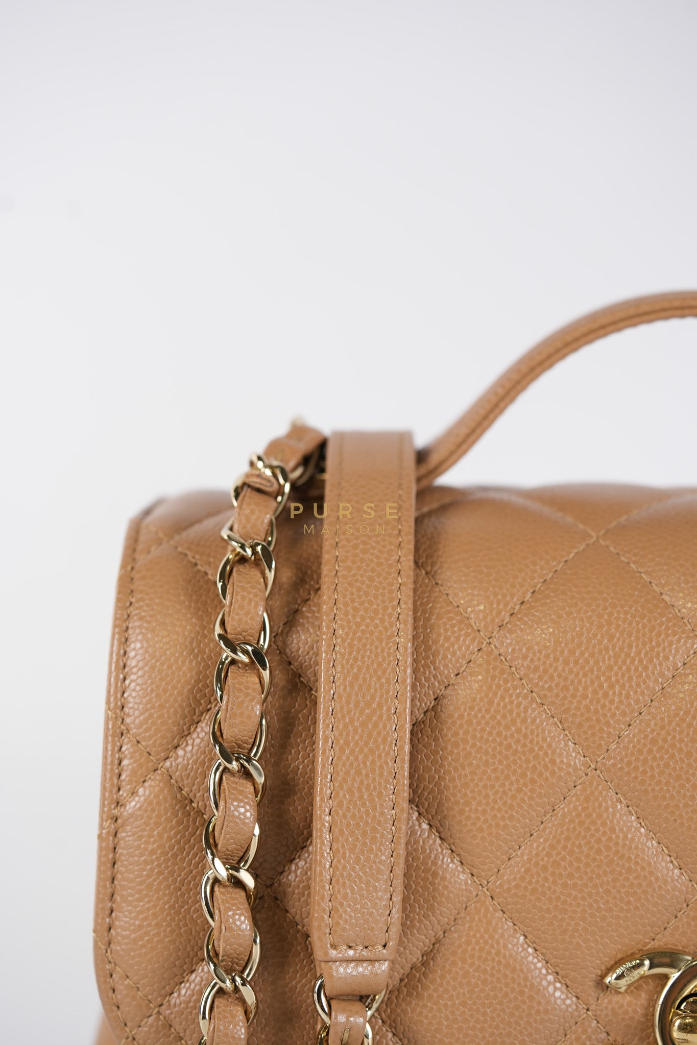 Business Affinity Medium Caramel in Caviar Leather and Gold Hardware (Microchip) | Purse Maison Luxury Bags Shop