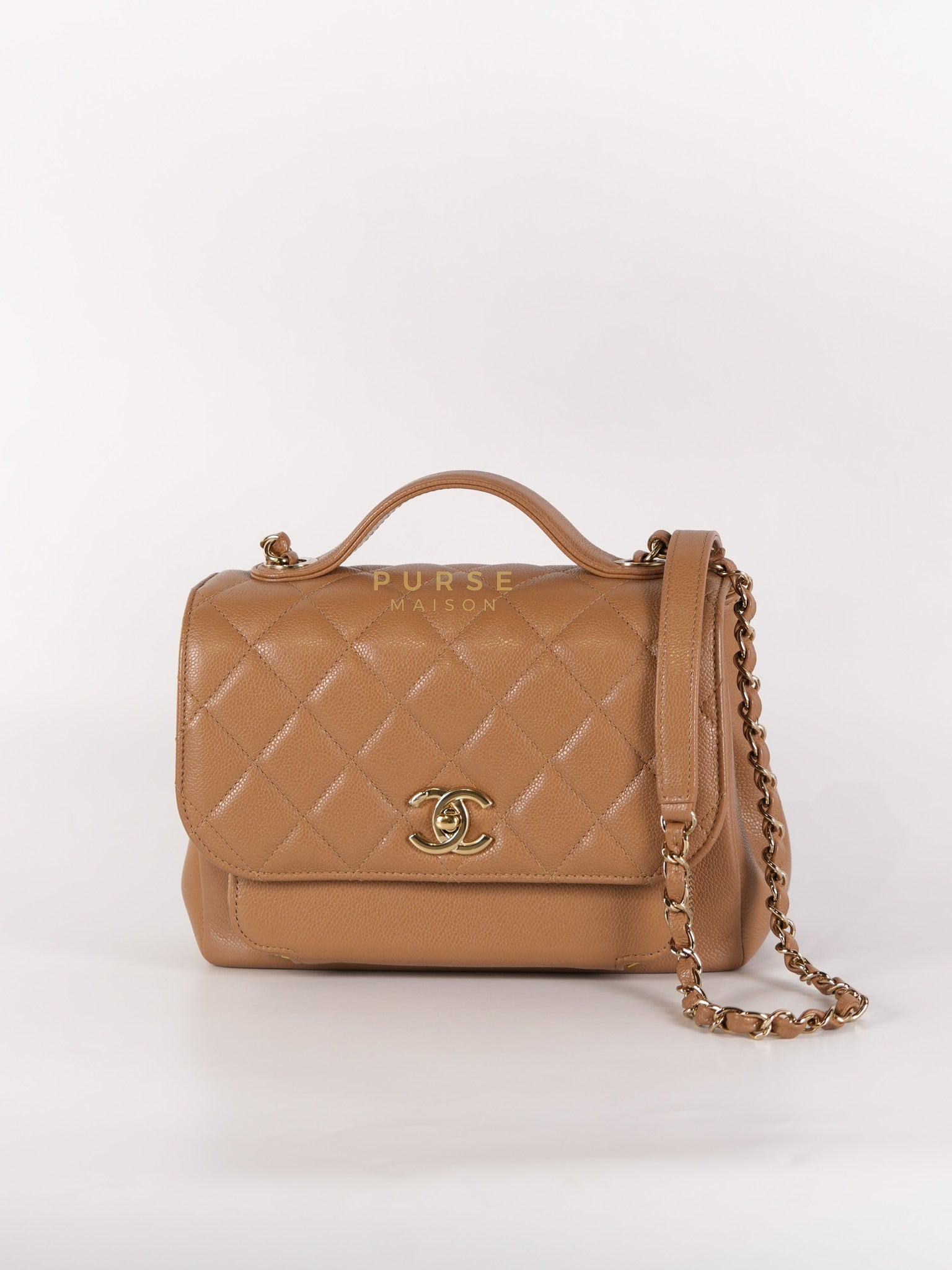 Business Affinity Medium Caramel in Caviar Leather and Gold Hardware (Microchip) | Purse Maison Luxury Bags Shop
