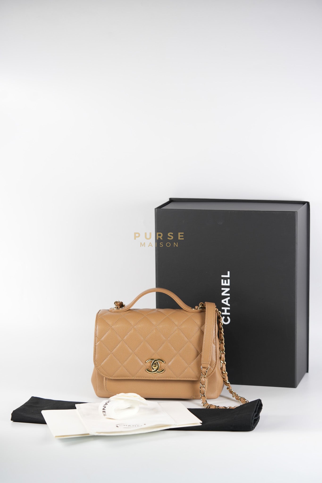 Business Affinity Medium Caramel in Caviar Leather and Gold Hardware (Microchip) | Purse Maison Luxury Bags Shop