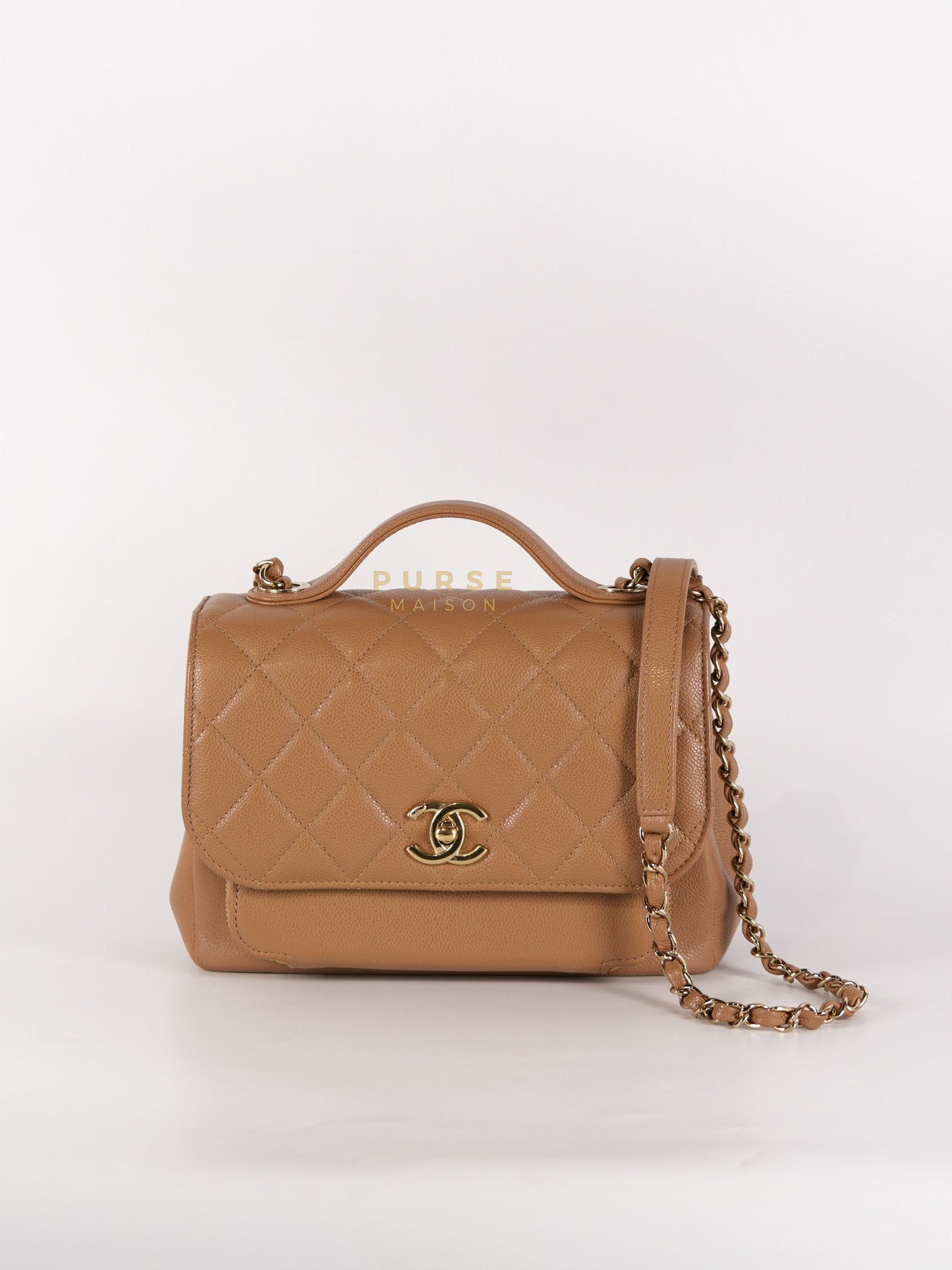 Business Affinity Medium Caramel in Caviar Leather and Gold Hardware (Microchip) | Purse Maison Luxury Bags Shop