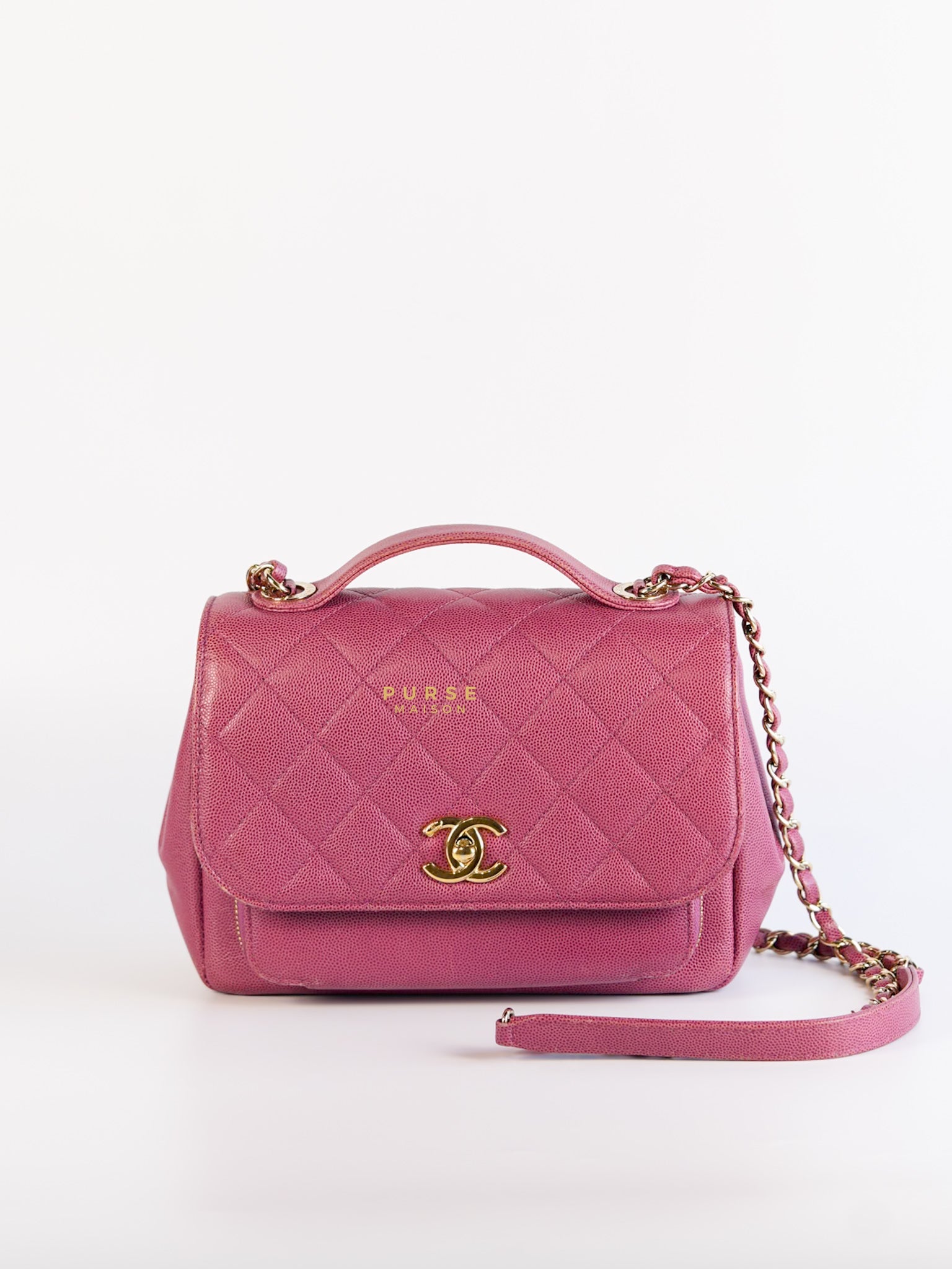 Business Affinity Medium in Mauve Pink Caviar and Light Gold Hardware Series 23 | Purse Maison Luxury Bags Shop