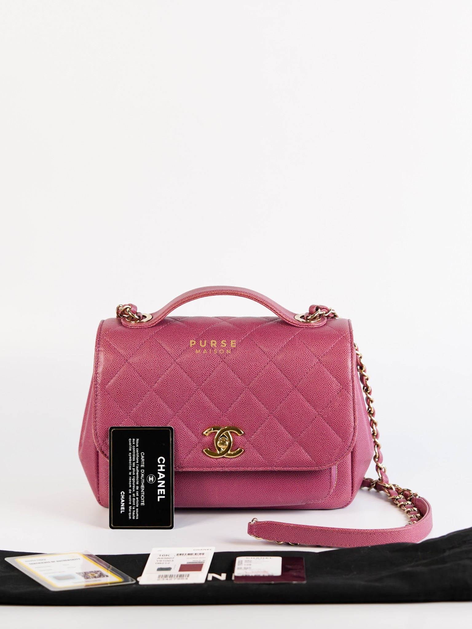 Business Affinity Medium in Mauve Pink Caviar and Light Gold Hardware Series 23 | Purse Maison Luxury Bags Shop