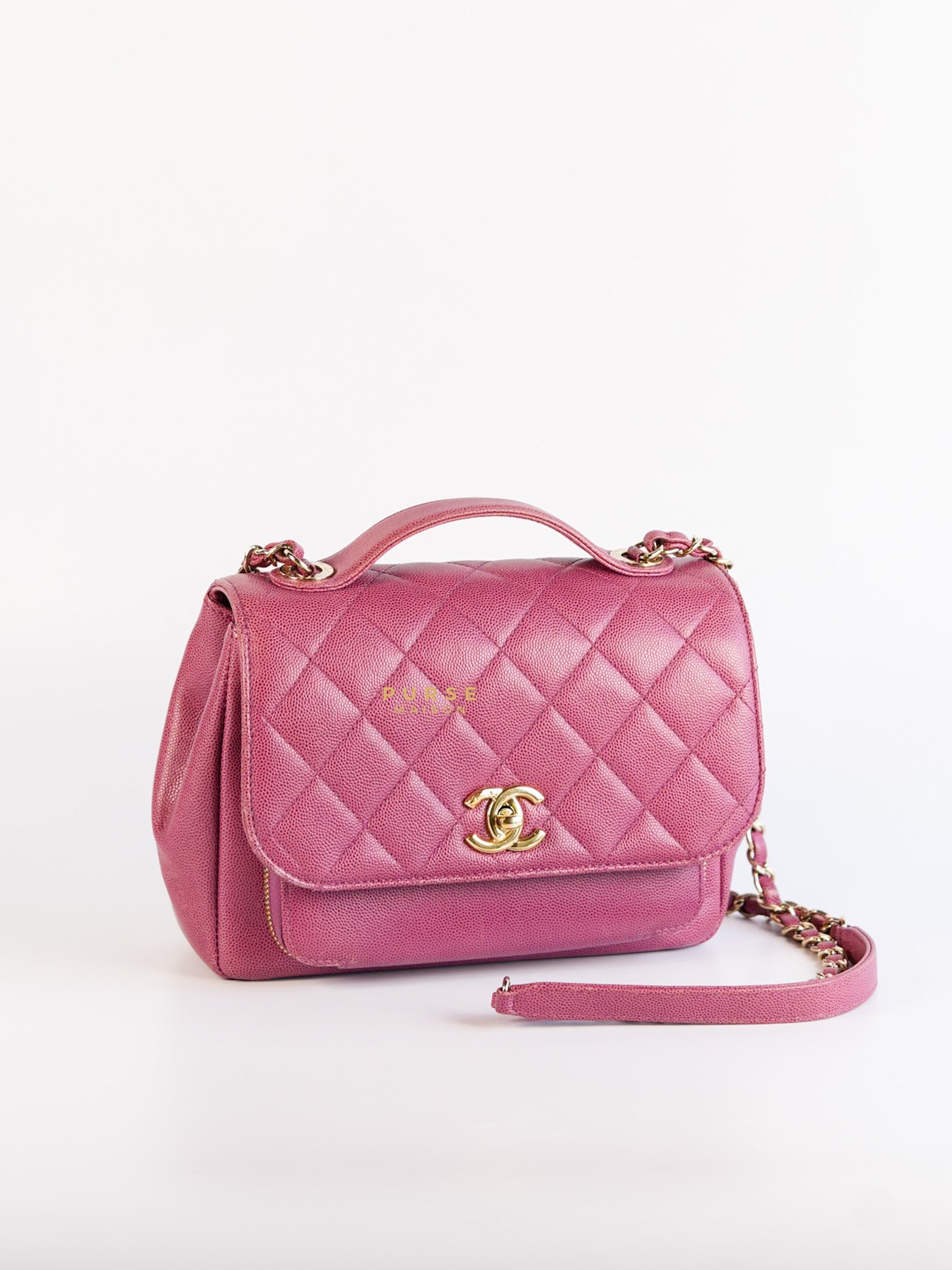 Business Affinity Medium in Mauve Pink Caviar and Light Gold Hardware Series 23 | Purse Maison Luxury Bags Shop