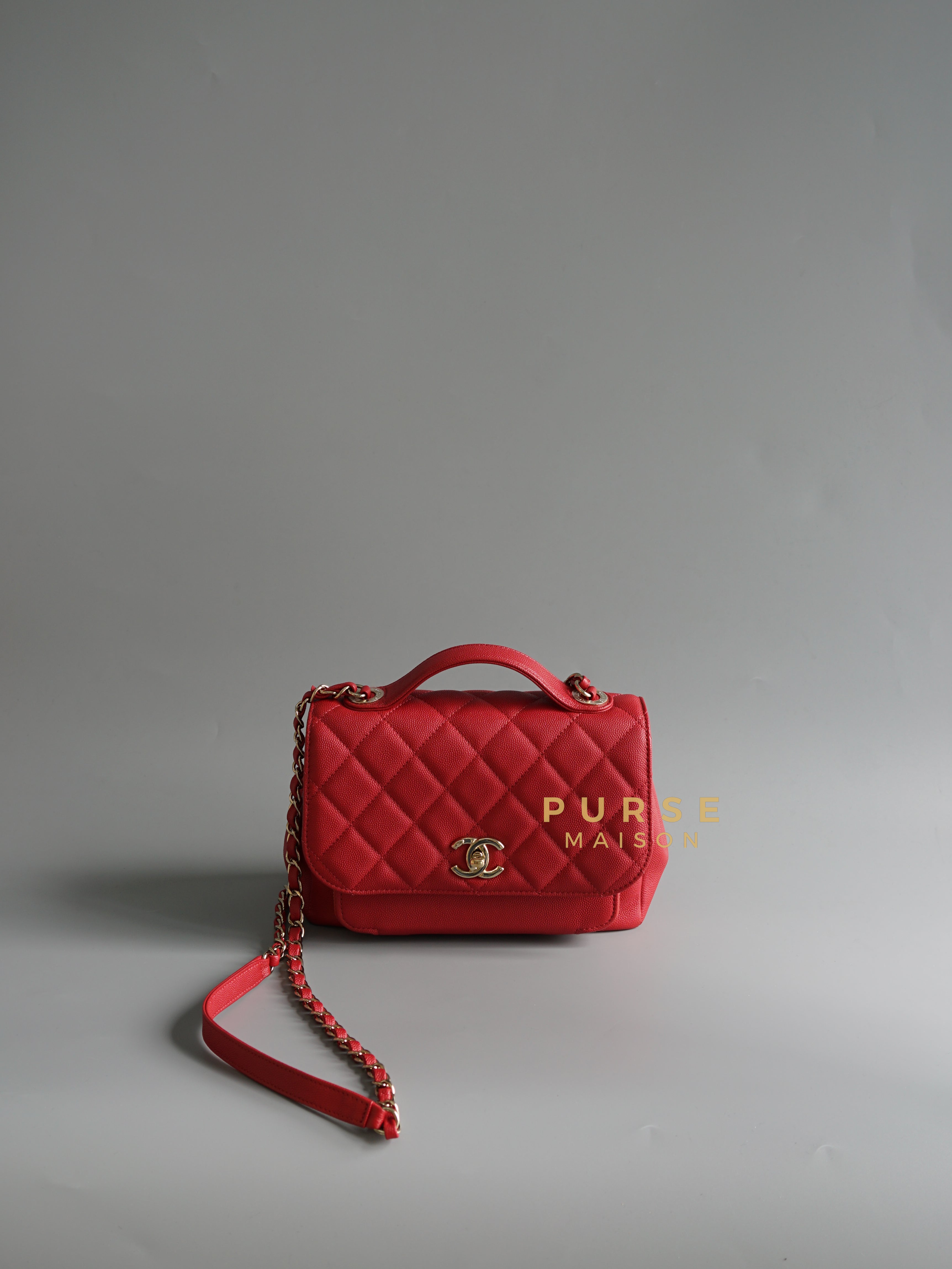 Business Affinity Medium Red Caviar & Light Gold Hardware (microchip) | Purse Maison Luxury Bags Shop