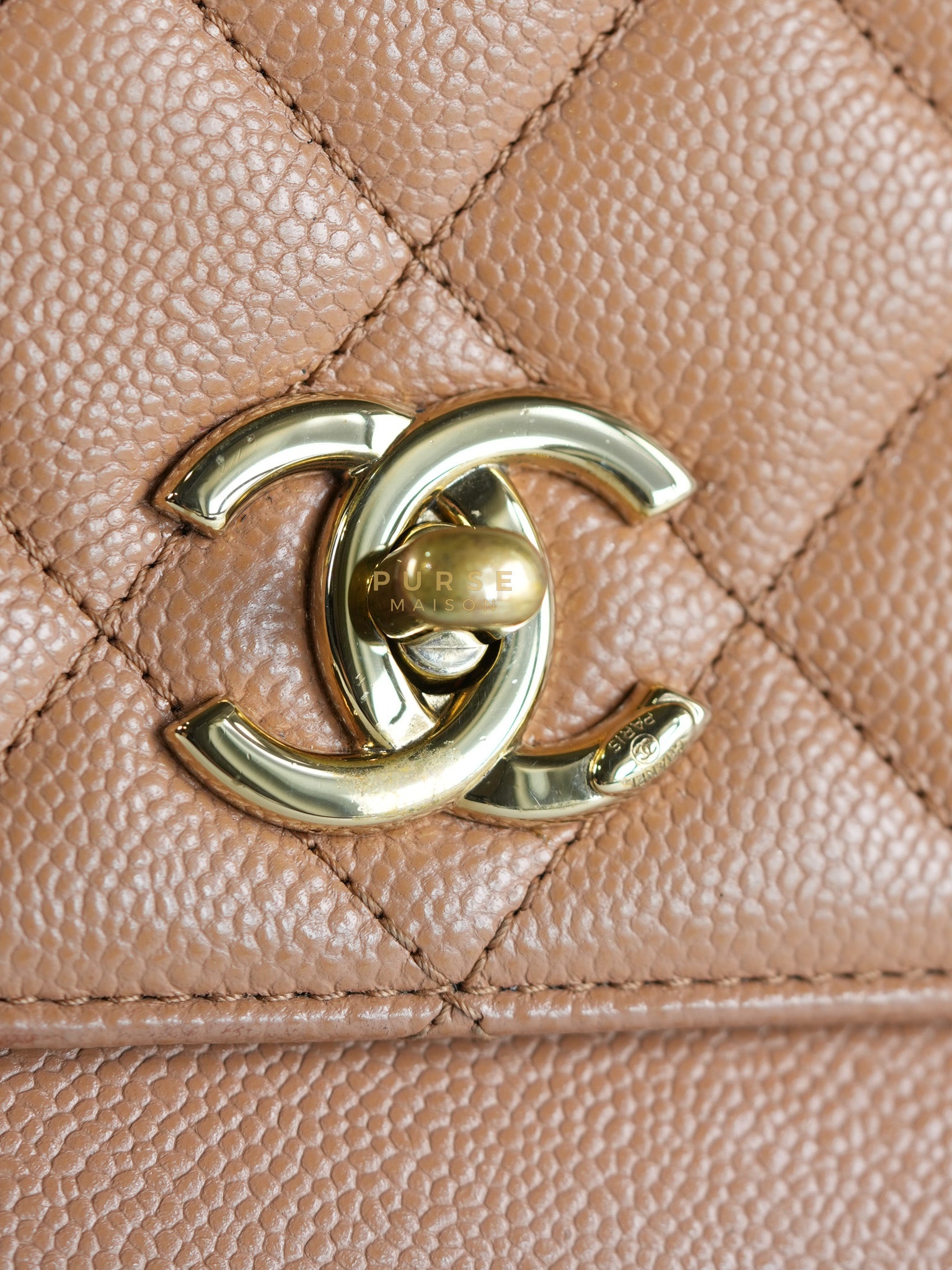 Business Affinity Shoulder Bag Medium in Caramel Caviar Leather & Gold Hardware (Series 30) | Purse Maison Luxury Bags Shop