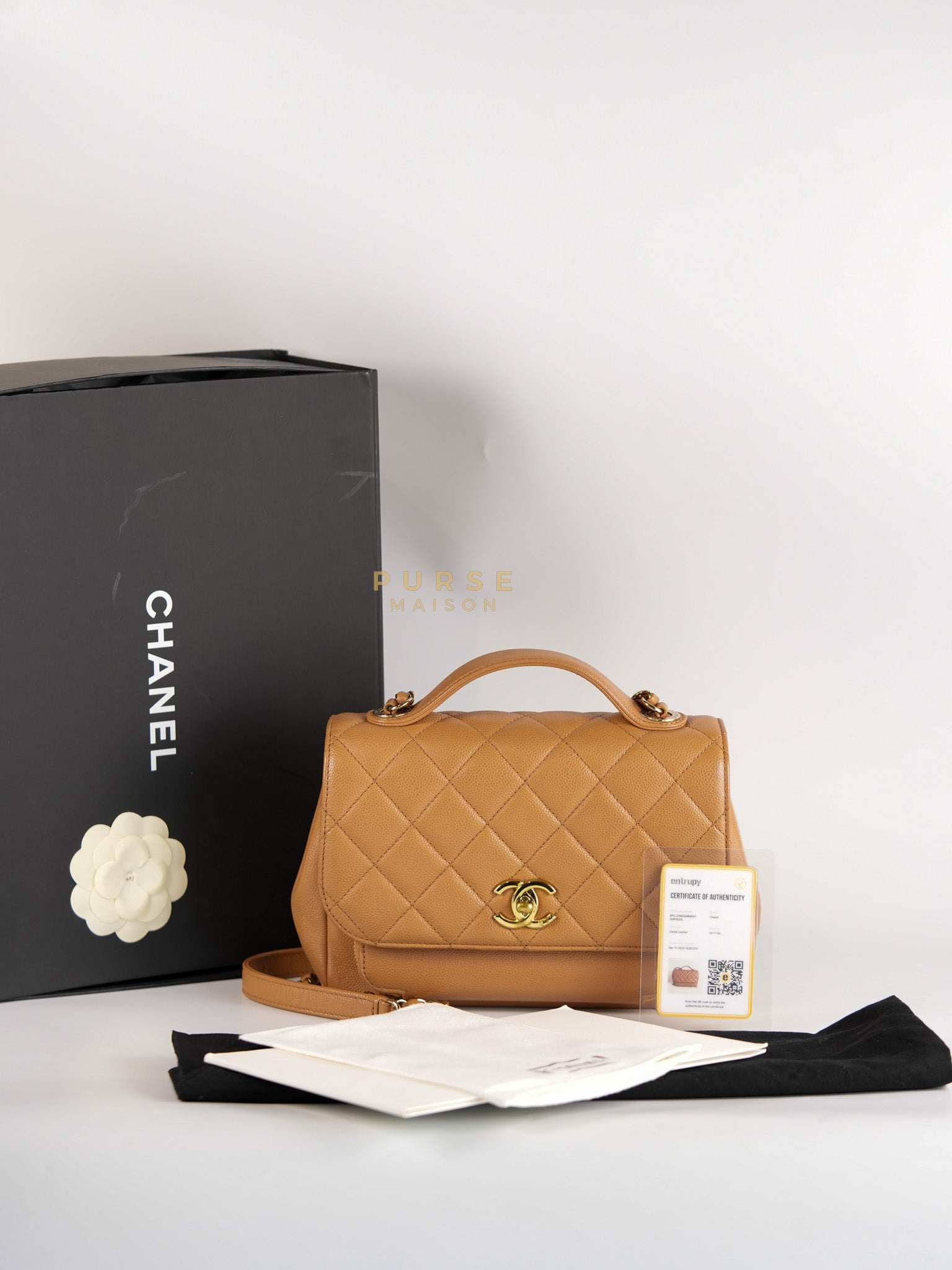 Business Affinity Shoulder Bag Medium in Caramel Caviar Leather & Gold Hardware (Series 30) | Purse Maison Luxury Bags Shop