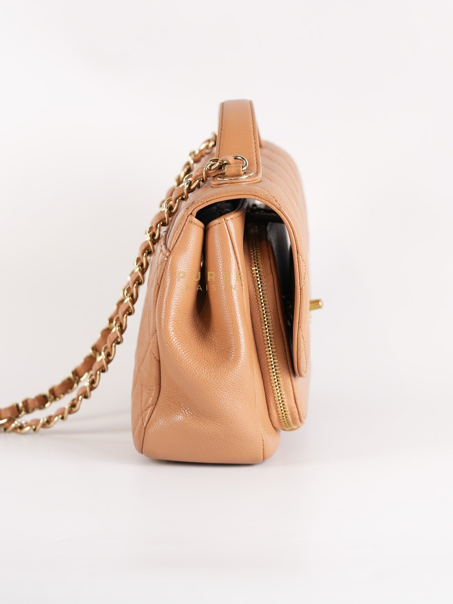 Business Affinity Shoulder Bag Medium in Caramel Caviar Leather & Gold Hardware (Series 30) | Purse Maison Luxury Bags Shop
