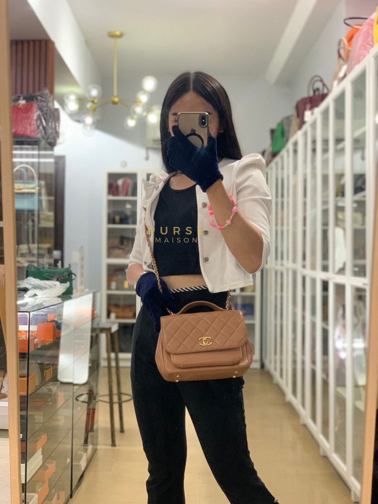 Business Affinity Shoulder Bag Medium in Caramel Caviar Leather & Gold Hardware (Series 30) | Purse Maison Luxury Bags Shop