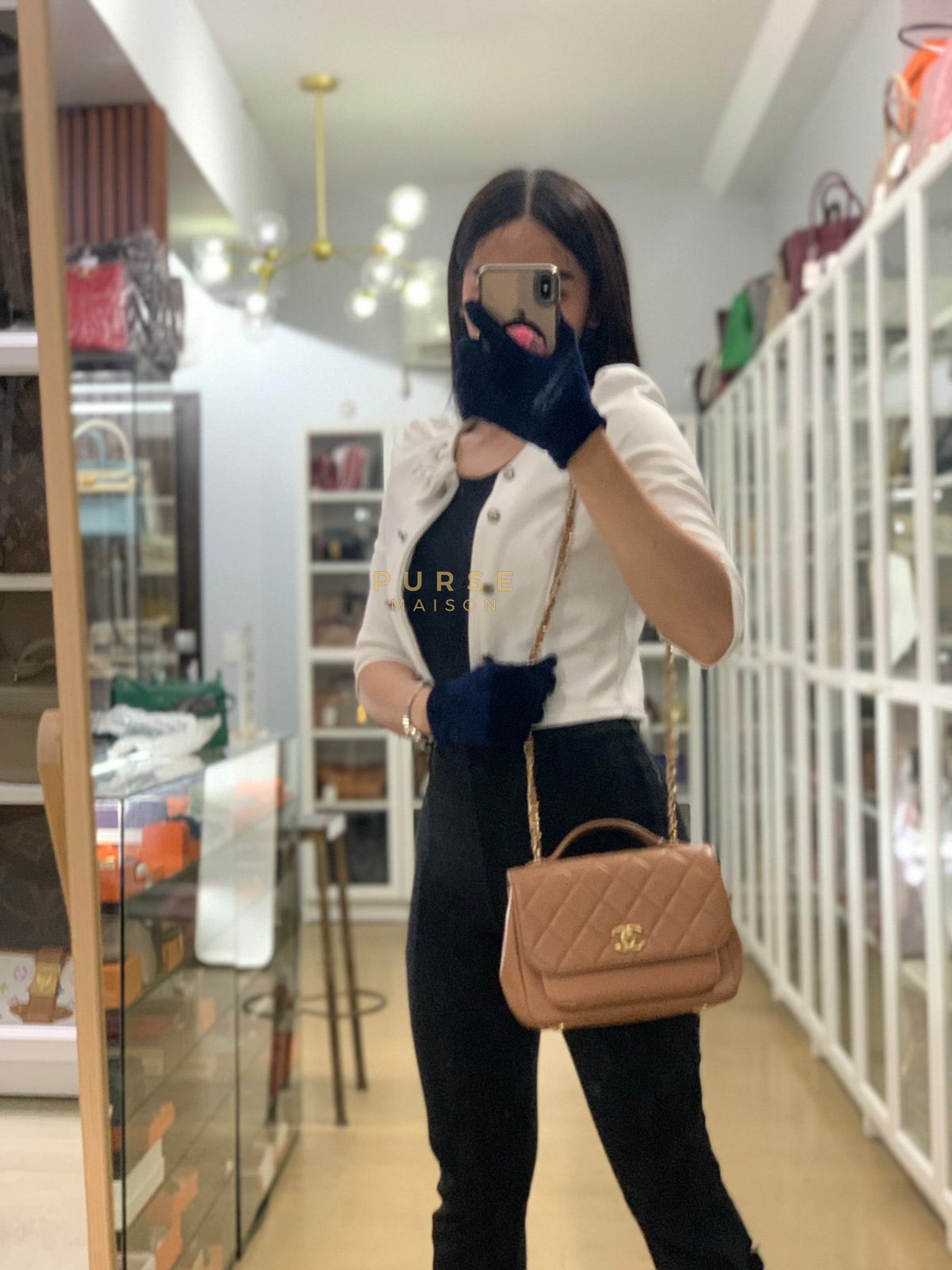 Business Affinity Shoulder Bag Medium in Caramel Caviar Leather & Gold Hardware (Series 30) | Purse Maison Luxury Bags Shop