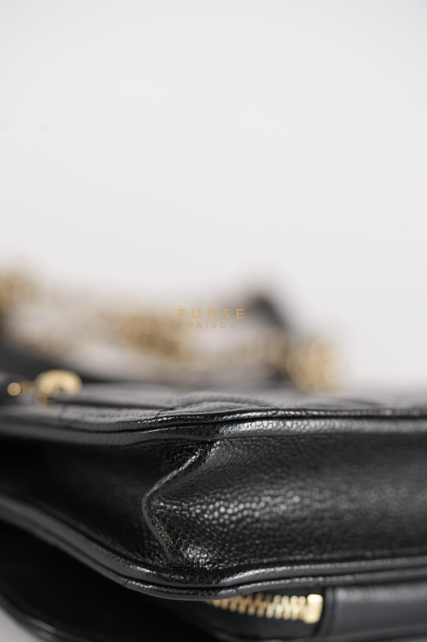 Business Affinity Wallet on Chain (WOC) In Black Caviar Leather and Light Gold Hardware (Microchip) | Purse Maison Luxury Bags Shop