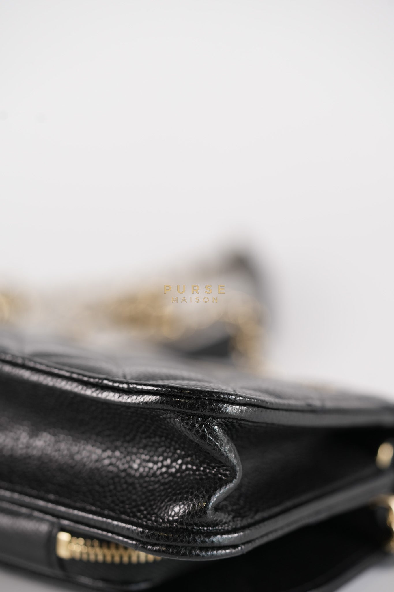 Business Affinity Wallet on Chain (WOC) In Black Caviar Leather and Light Gold Hardware (Microchip) | Purse Maison Luxury Bags Shop