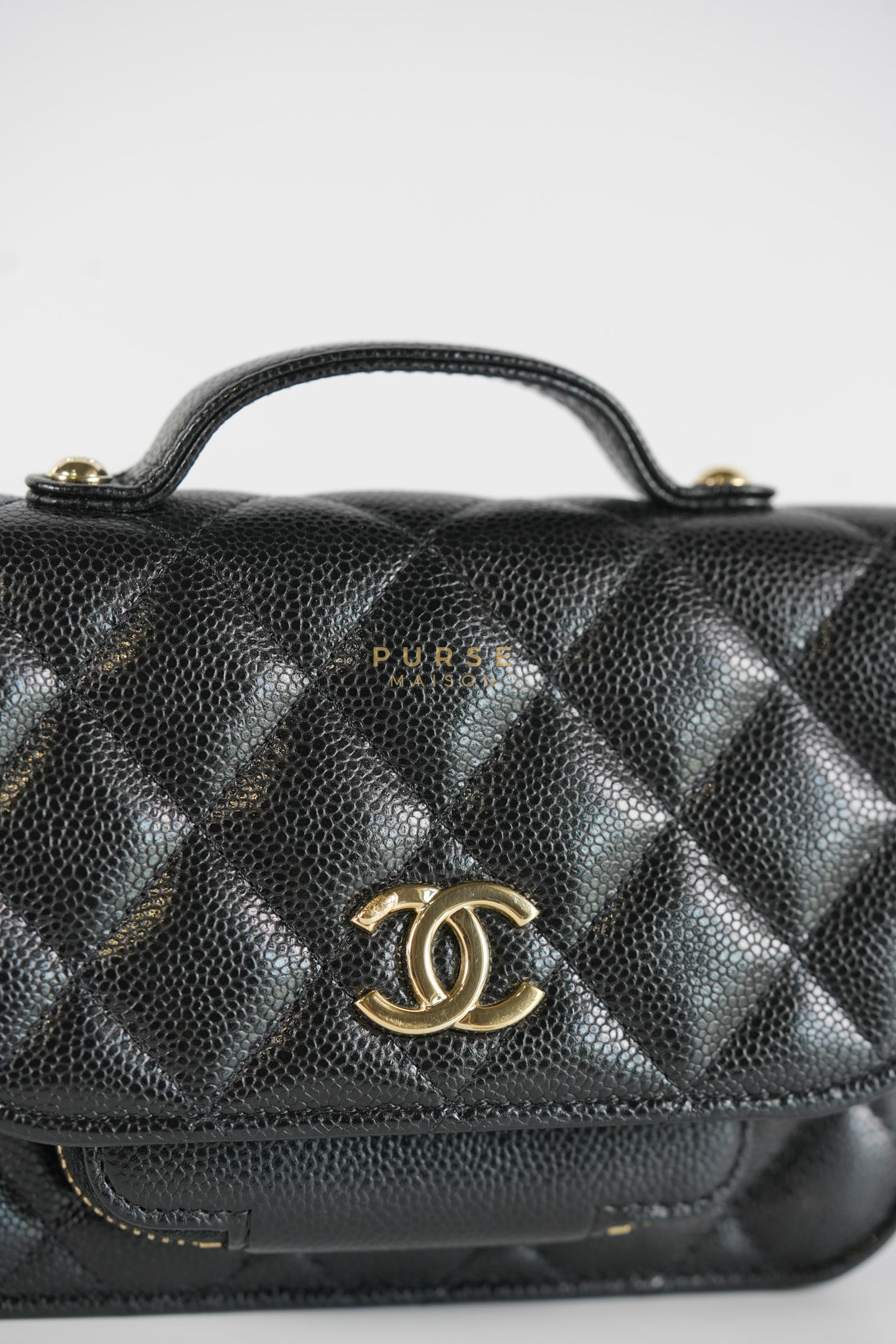 Business Affinity Wallet on Chain (WOC) In Black Caviar Leather and Light Gold Hardware (Microchip) | Purse Maison Luxury Bags Shop