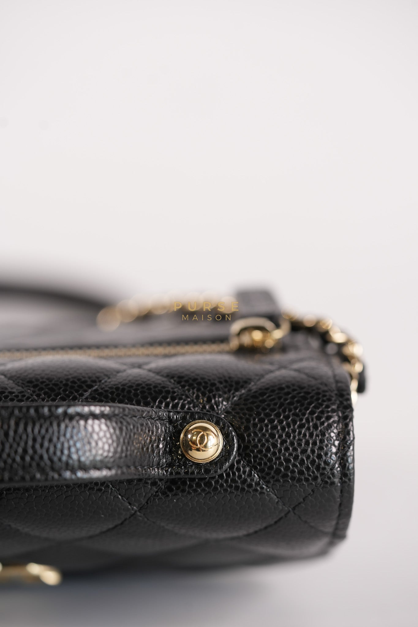 Business Affinity Wallet on Chain (WOC) In Black Caviar Leather and Light Gold Hardware (Microchip) | Purse Maison Luxury Bags Shop