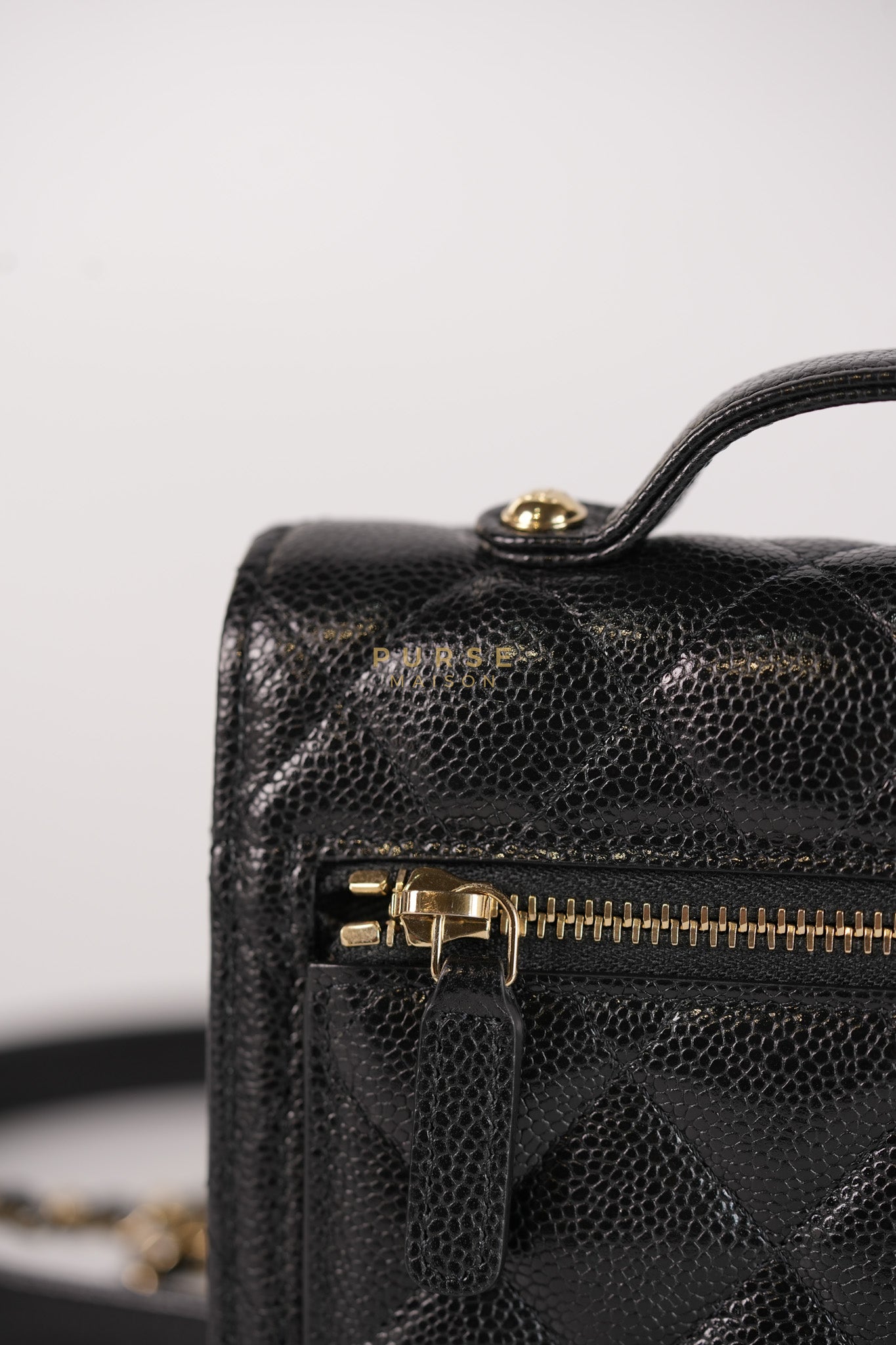 Business Affinity Wallet on Chain (WOC) In Black Caviar Leather and Light Gold Hardware (Microchip) | Purse Maison Luxury Bags Shop