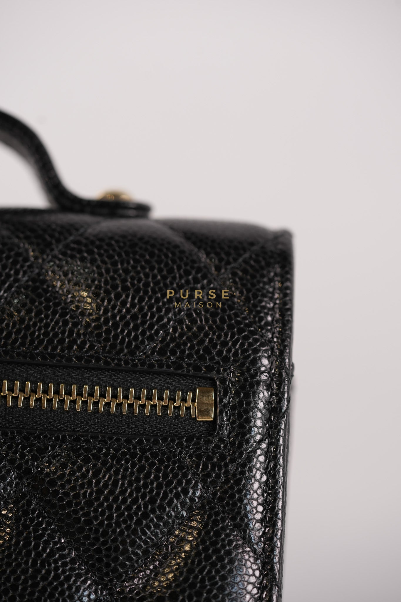 Business Affinity Wallet on Chain (WOC) In Black Caviar Leather and Light Gold Hardware (Microchip) | Purse Maison Luxury Bags Shop