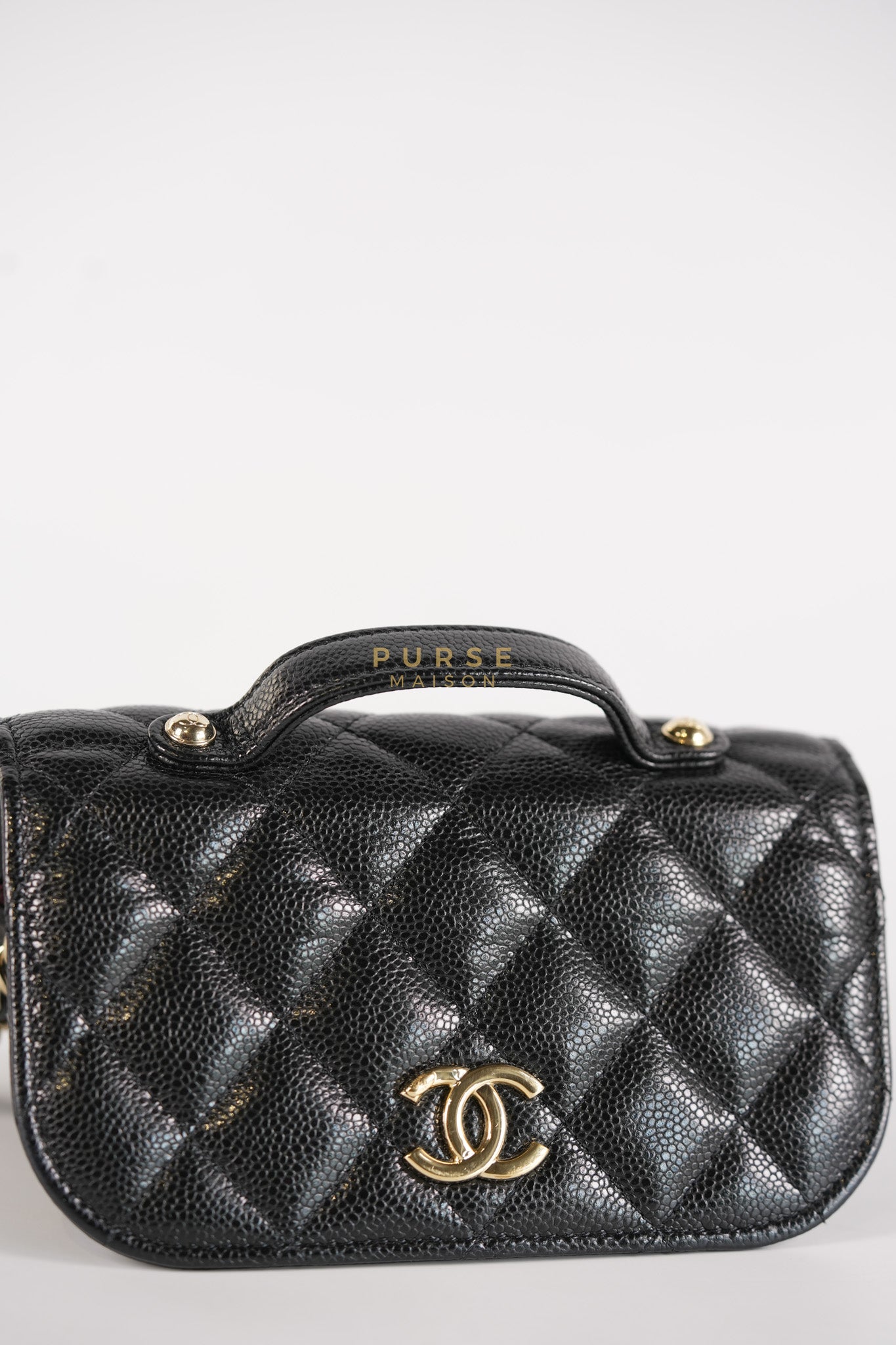 Business Affinity Wallet on Chain (WOC) In Black Caviar Leather and Light Gold Hardware (Microchip) | Purse Maison Luxury Bags Shop