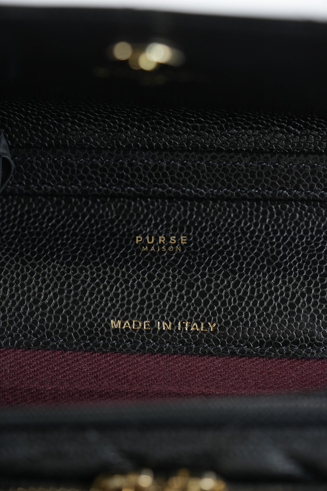 Business Affinity Wallet on Chain (WOC) In Black Caviar Leather and Light Gold Hardware (Microchip) | Purse Maison Luxury Bags Shop