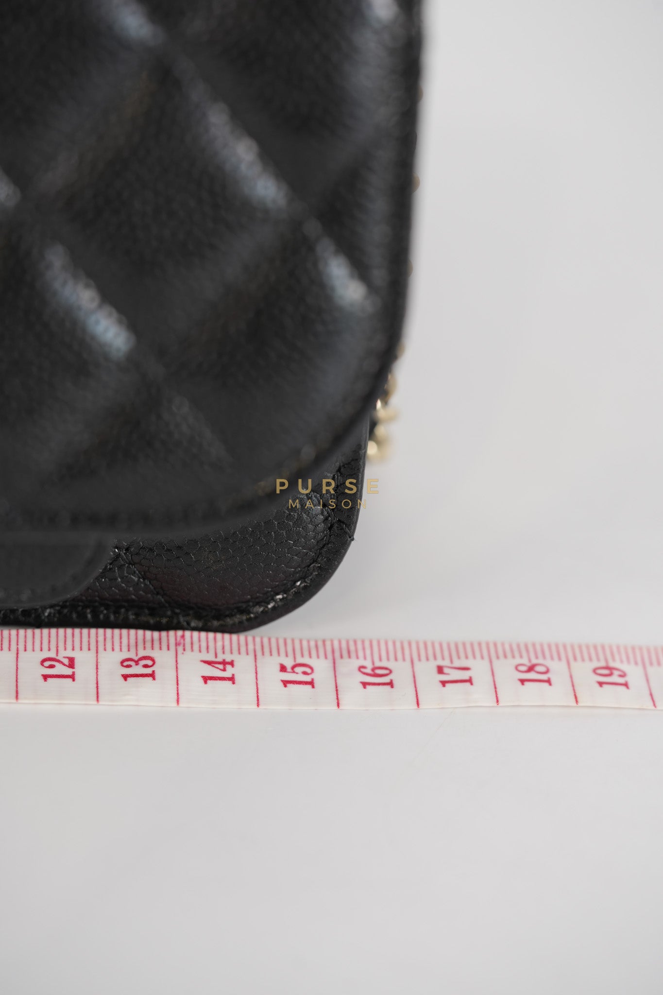 Business Affinity Wallet on Chain (WOC) In Black Caviar Leather and Light Gold Hardware (Microchip) | Purse Maison Luxury Bags Shop